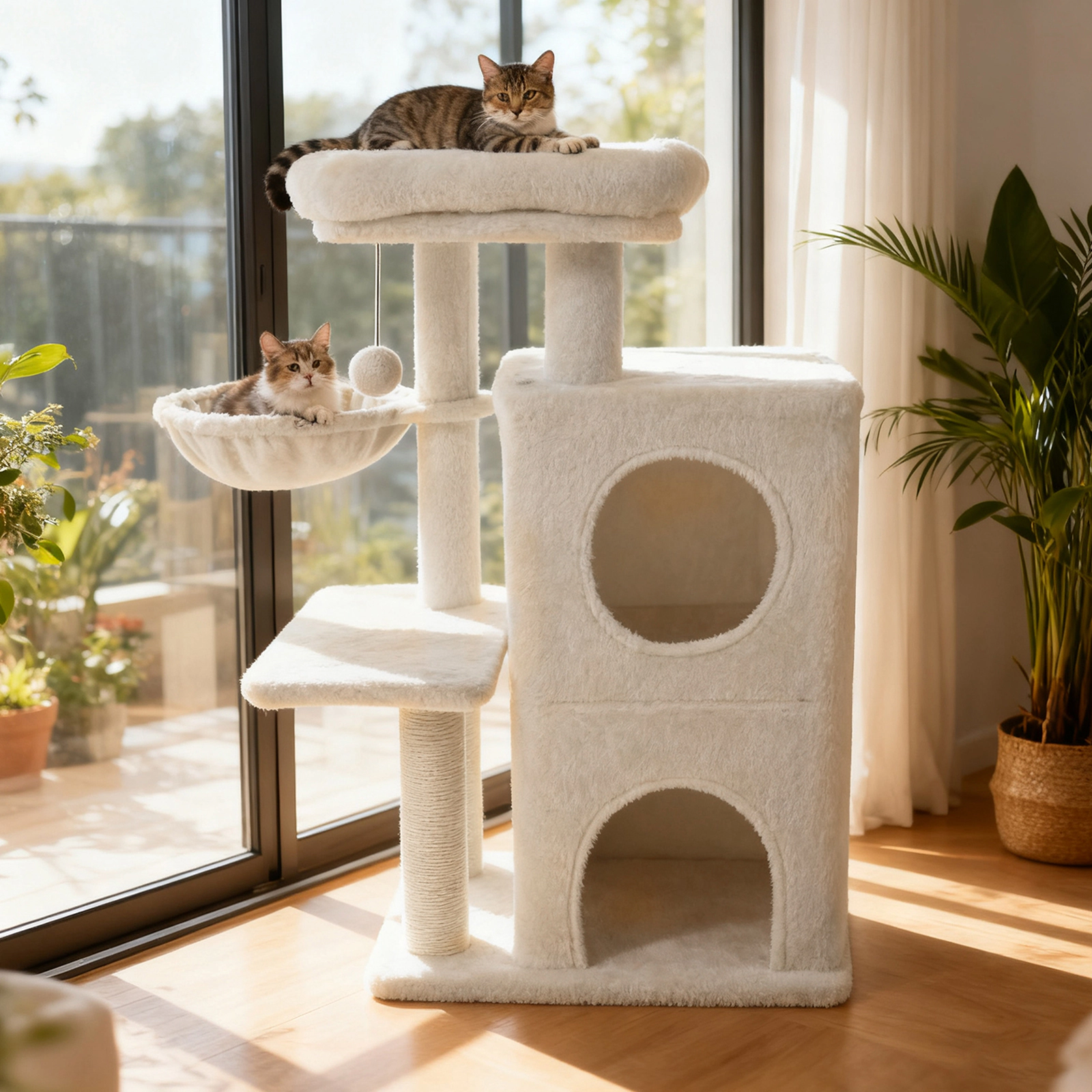 Glintex 33.5-Inch Kitten Tower with 2-Tier Condo 3 Cat Holes and Padded Basket