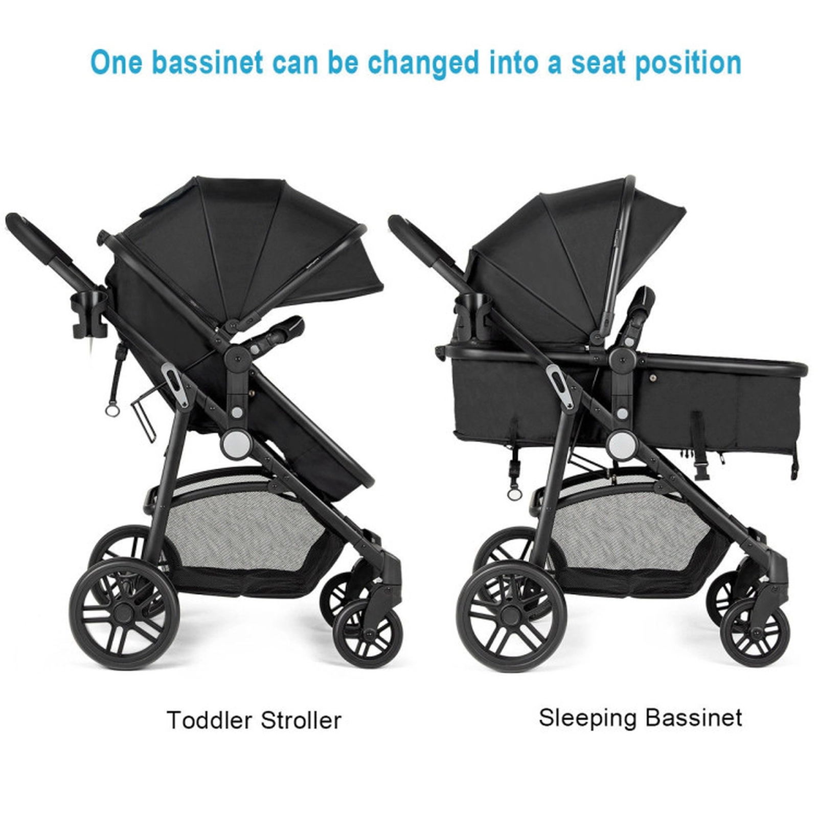 SUGIFT Black 2-in-1 33-lb Capacity Foldable Baby Stroller Pushchair with Reversible Seat and 5-Point Harness