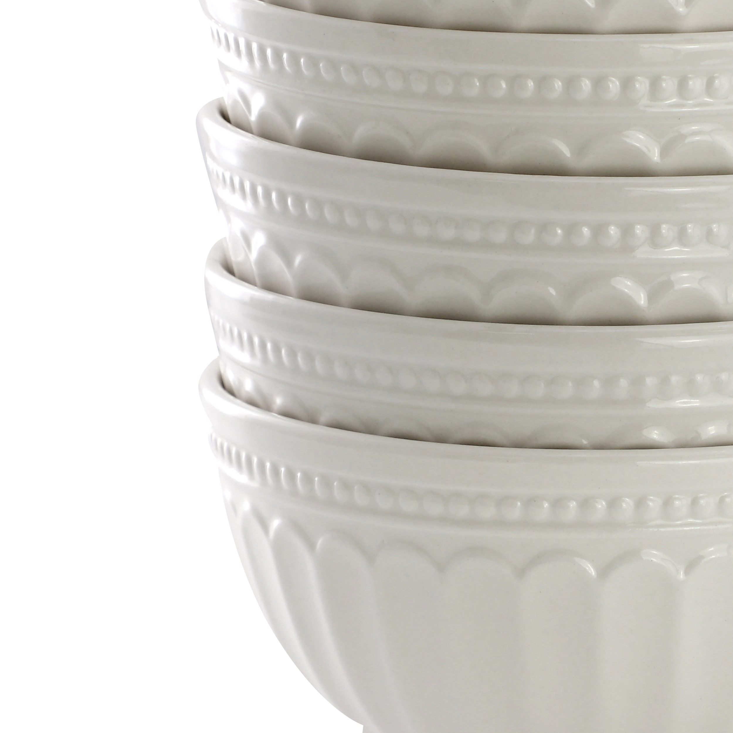 Elama Hansel 6 Piece Embossed Arch Stoneware Cereal Bowl Set in White
