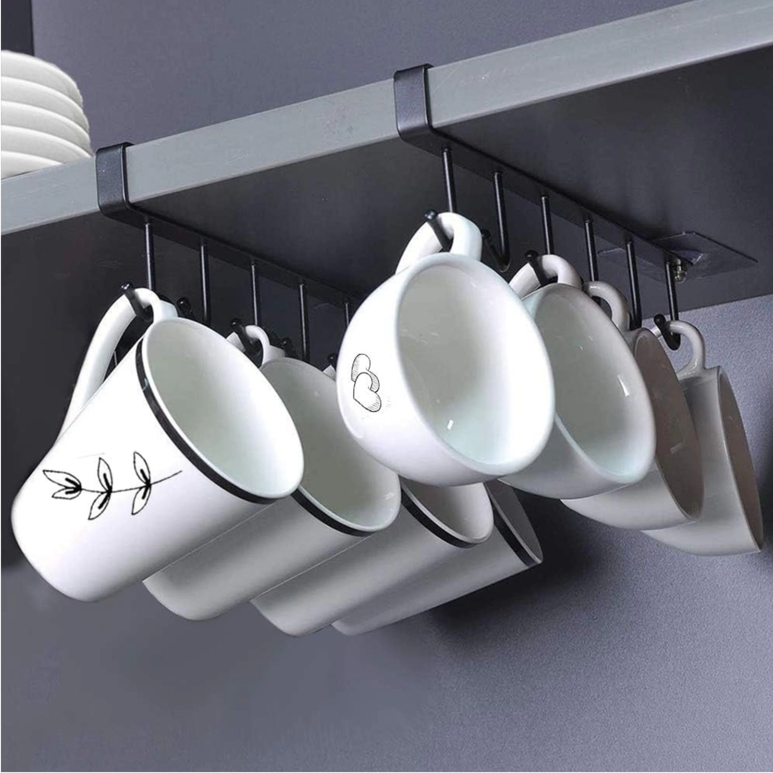 Stock Preferred Pack of 2 Under Cabinet Mug Hooks Adhesive Coffee Cup Holder Rack for Kitchen Storage