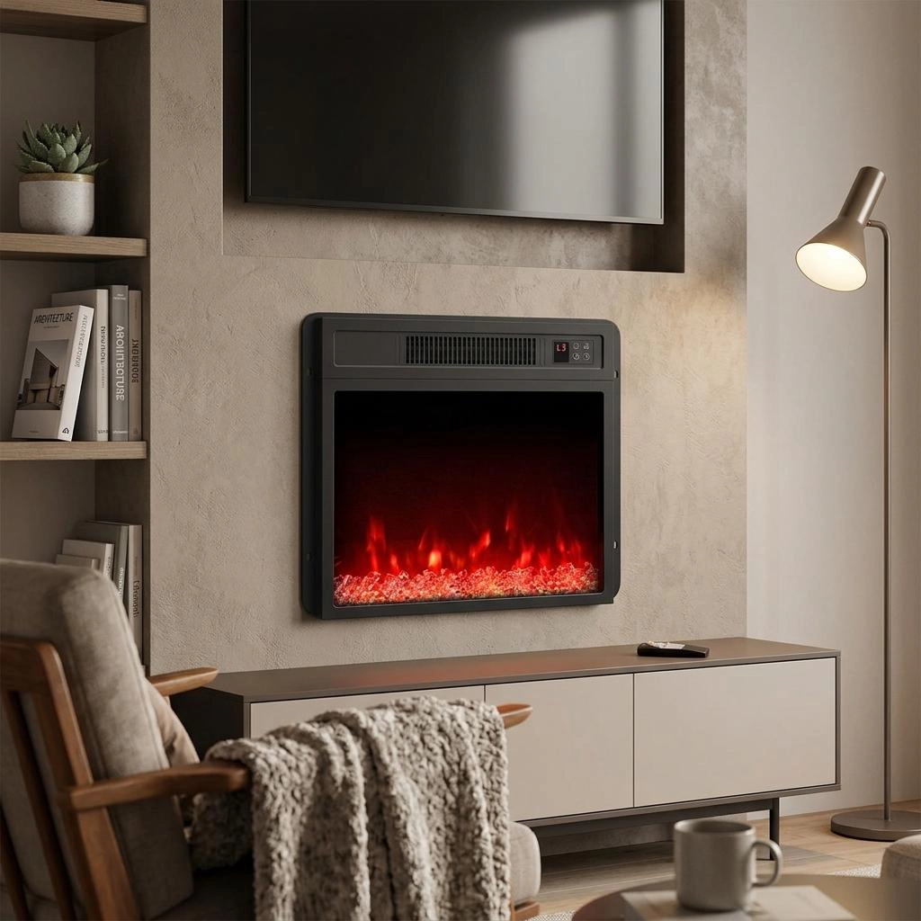 SlickBlue Black Electric Fireplace Insert with 1400W Heater, 5000 BTU, 9 Flame Colors, Timer