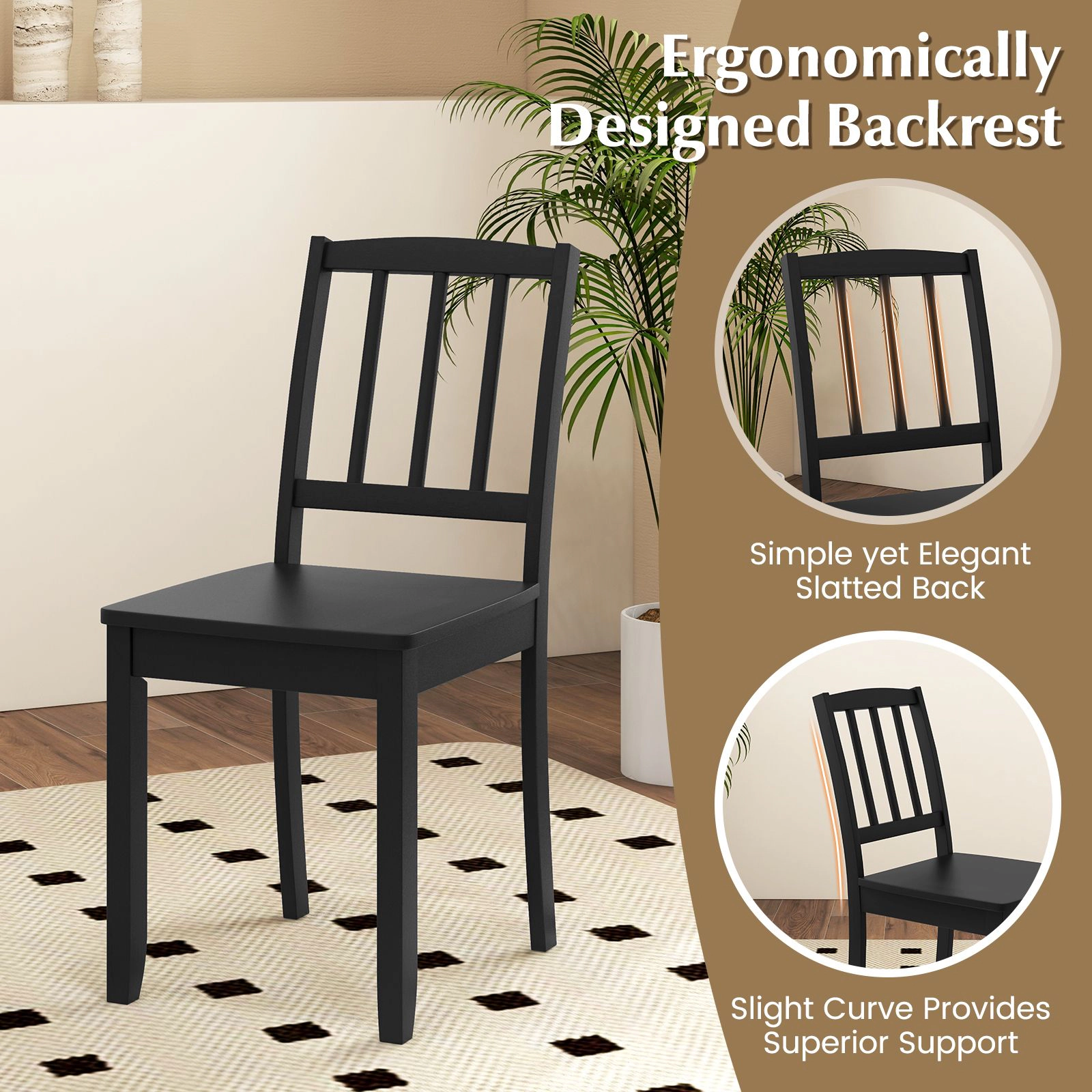 SlickBlue Unisex Set of 2 Wooden Dining Chairs with Rubber Wood Legs