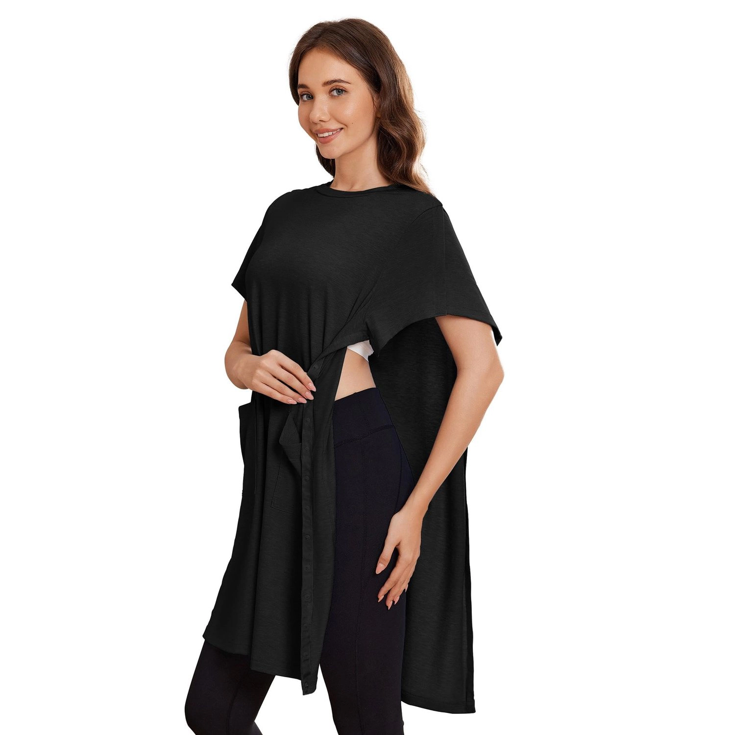 Pinspark Womens One Shoulder T-Shirt Dress Short Sleeve Solid Casual Midi Dresses
