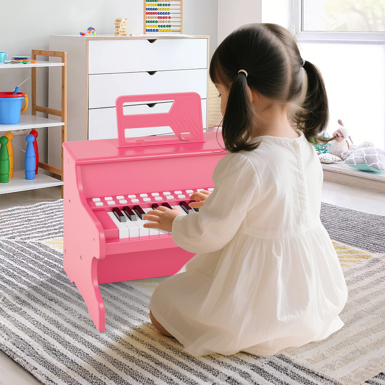 SUGIFT 25-Key Kids Piano Keyboard with Adjustable Volume and Speed Teaching Mode 15-in Wide Ages 3+ Pink