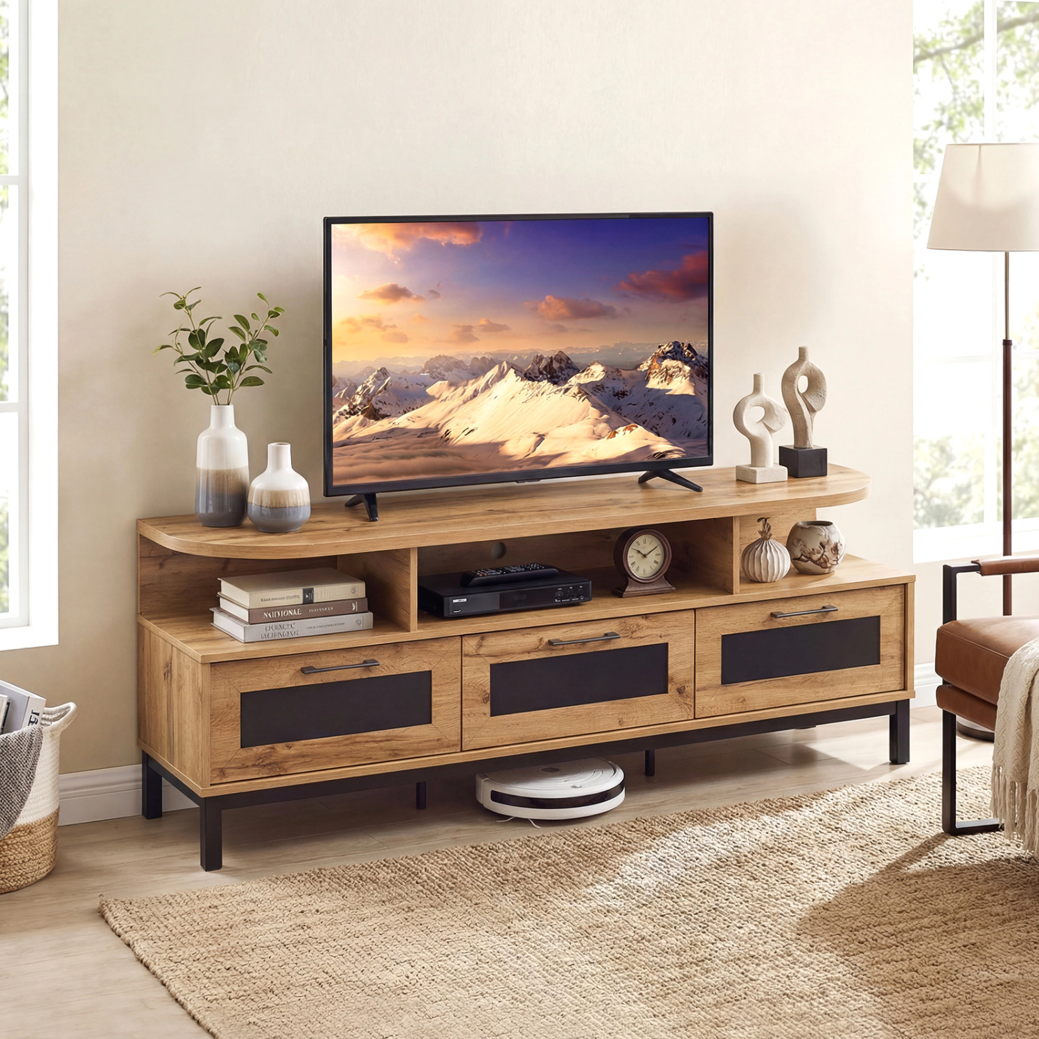 Glintex 63-Inch Entertainment Center with 3 Drawers and 3 Compartments