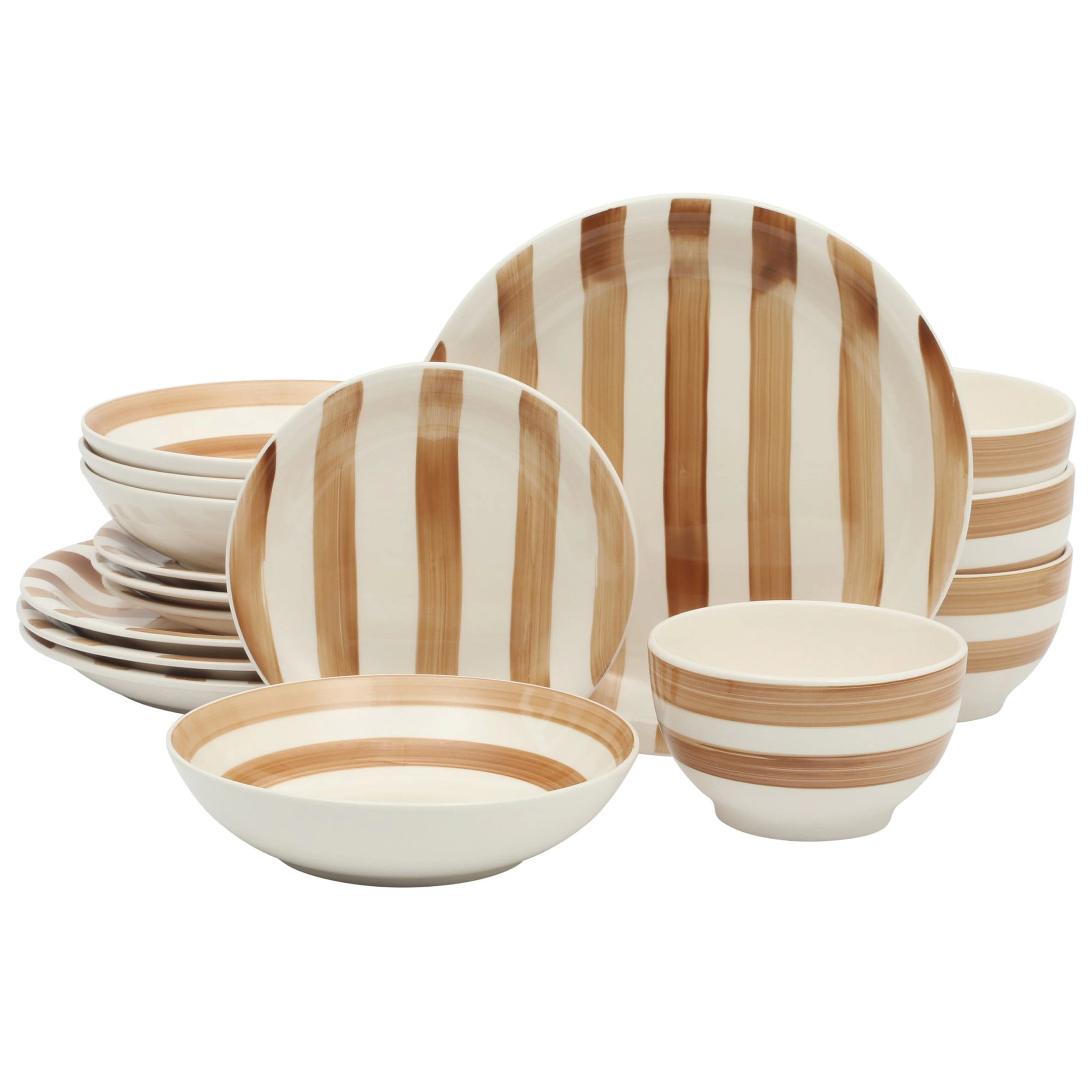 Gibson Home Kenwood Shore 16 Piece Round Stoneware Double Bowl Dinnerware Set in Brown
