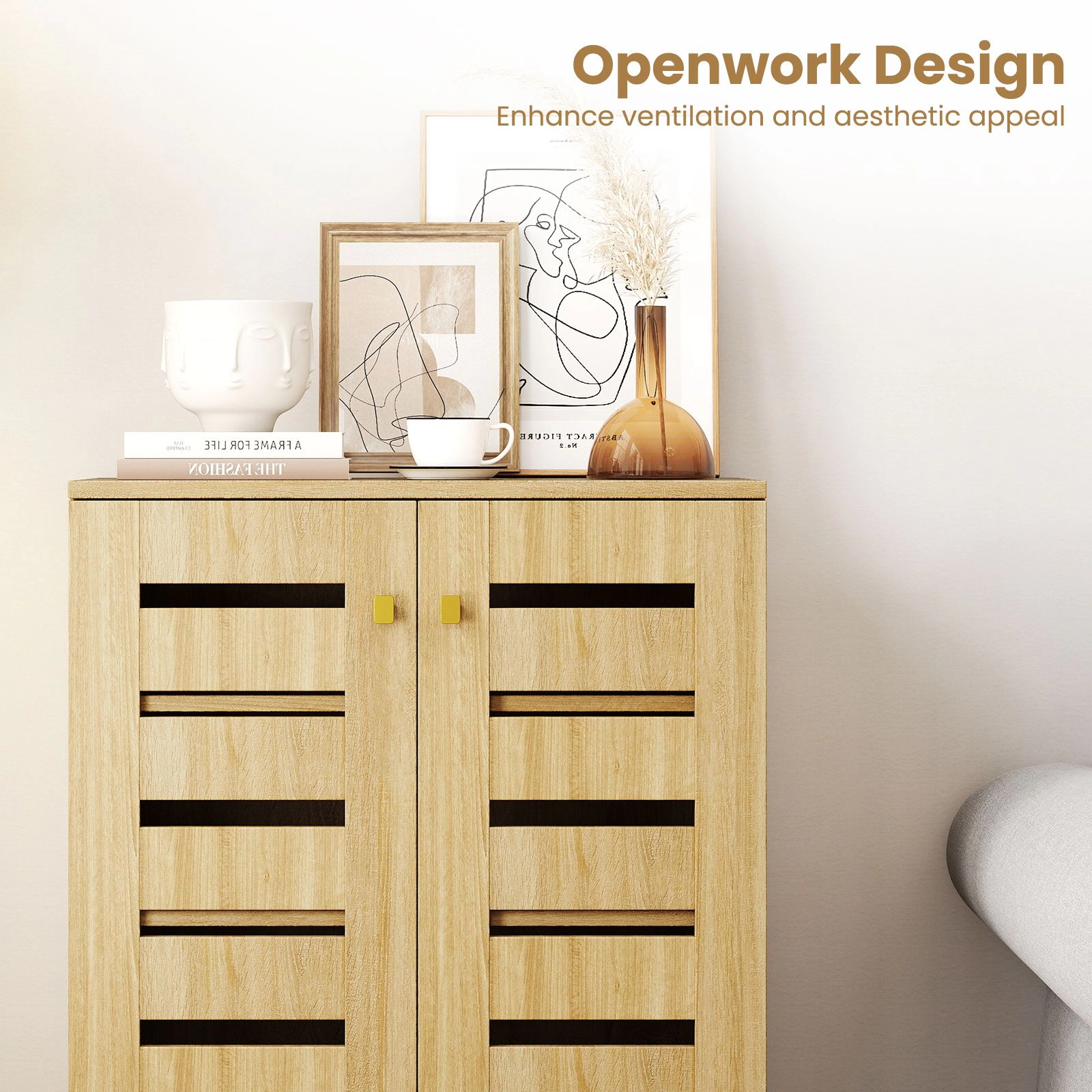 SlickBlue Entryway Shoe Organizer Cabinet with Louvered Doors