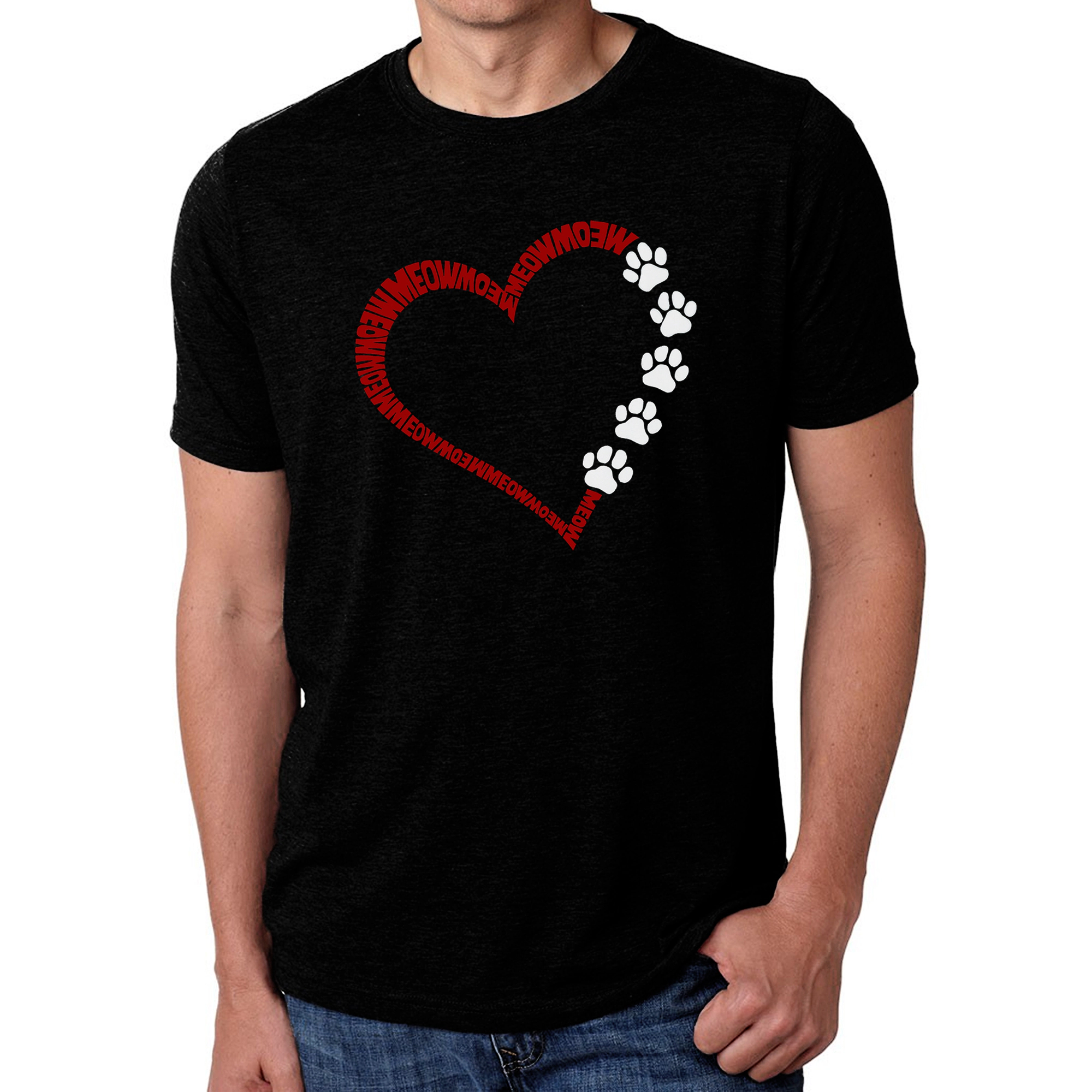 LA Pop Art Meow Heart Men's Cotton-Poly Word T-Shirt