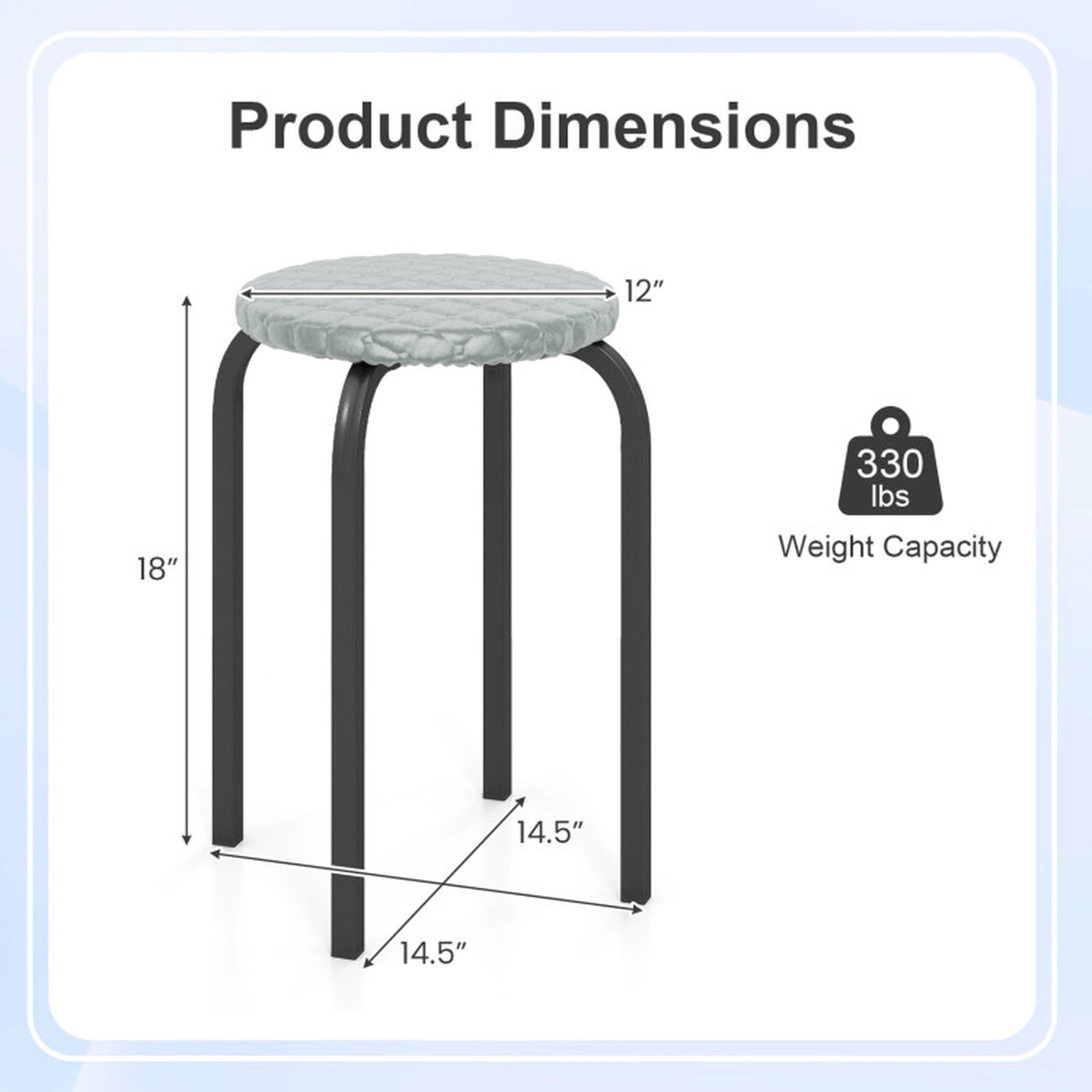 SUGIFT Stackable Round Stools with Removable Washable Covers 330-Lb Capacity Rustic Brown and Black with Gray Covers