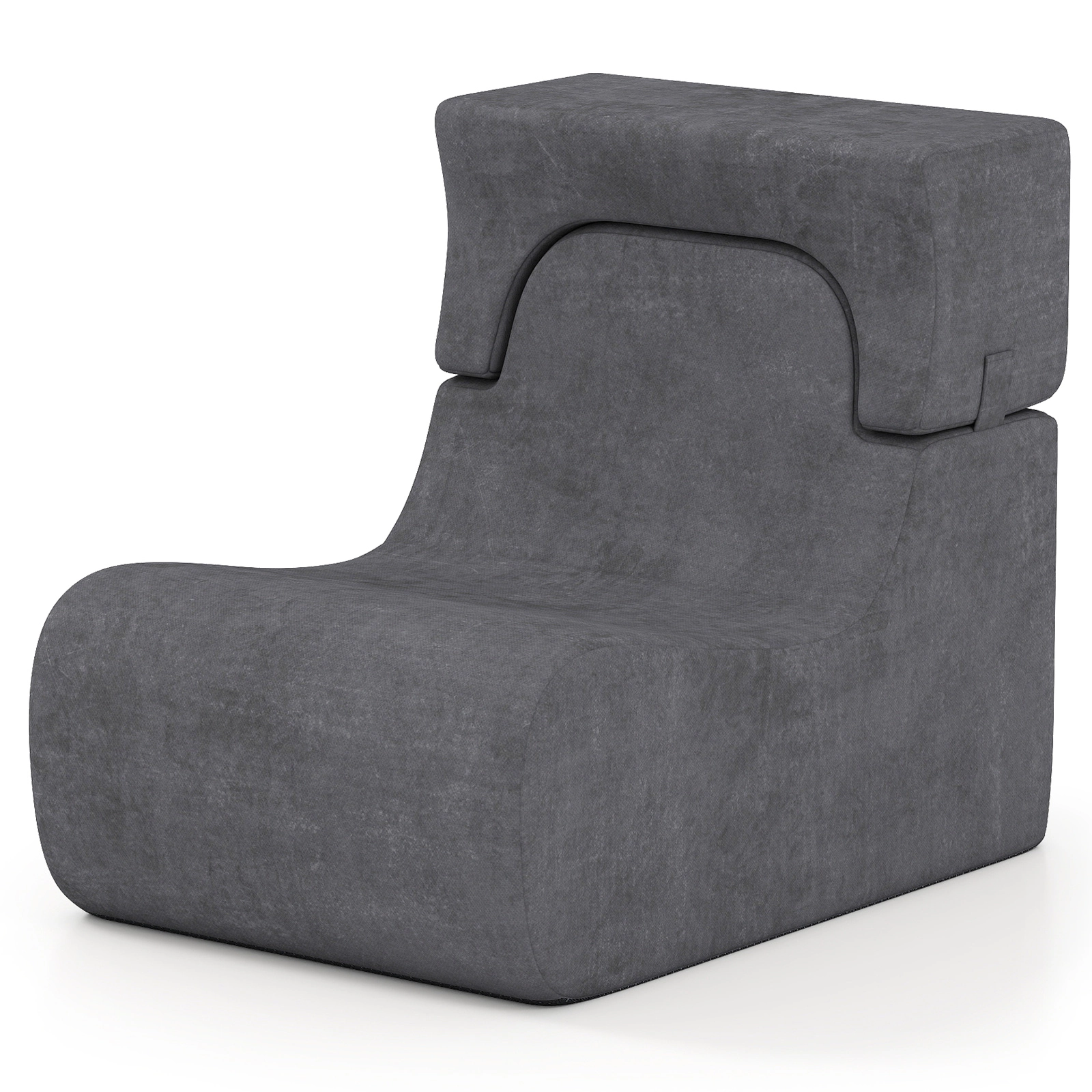 SUGIFT 350-lb Capacity Gray Ice Velvet One-Piece Sponge Floor Chair Lazy Sofa with Detachable Headrest