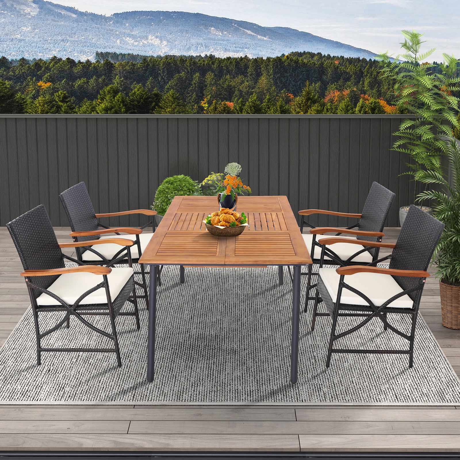 SUGIFT Patio Wicker Dining Chairs with Soft Zippered Cushion 400-lb Capacity Mix Brown and Off White Set of 4