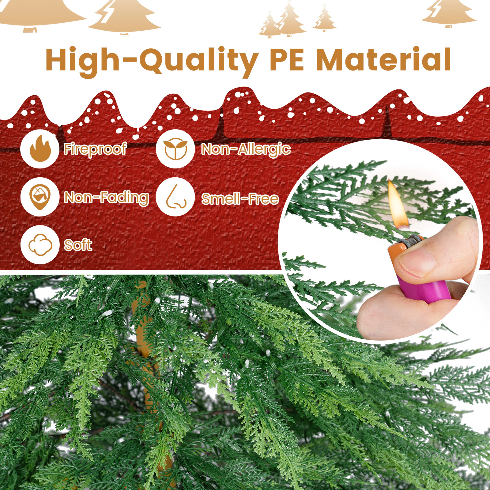 Costway 7.5 FT Pre-Lit Cypress Christmas Tree Hinged with 612 PE Branch Tips Timer & 540 Lights
