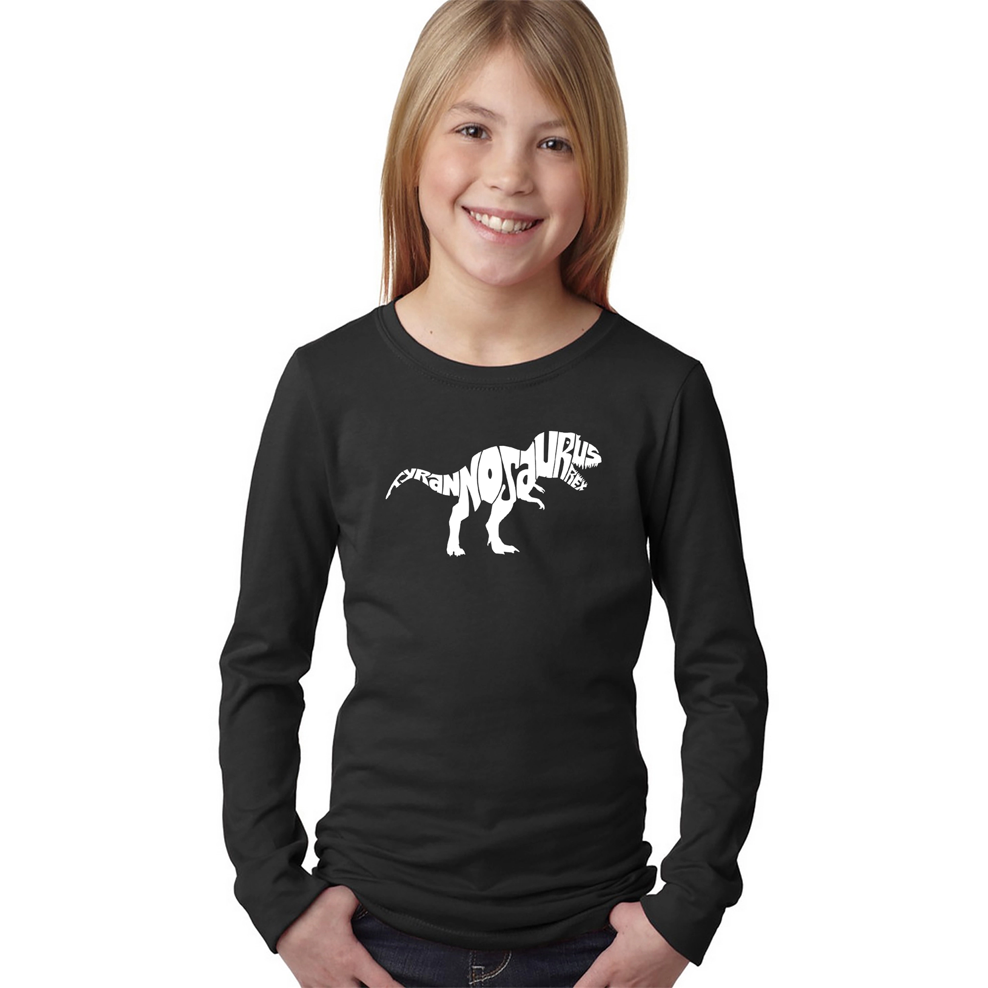 LA Pop Art Girls Long Sleeve Word T-Shirt - TYRANNOSAURUS REX