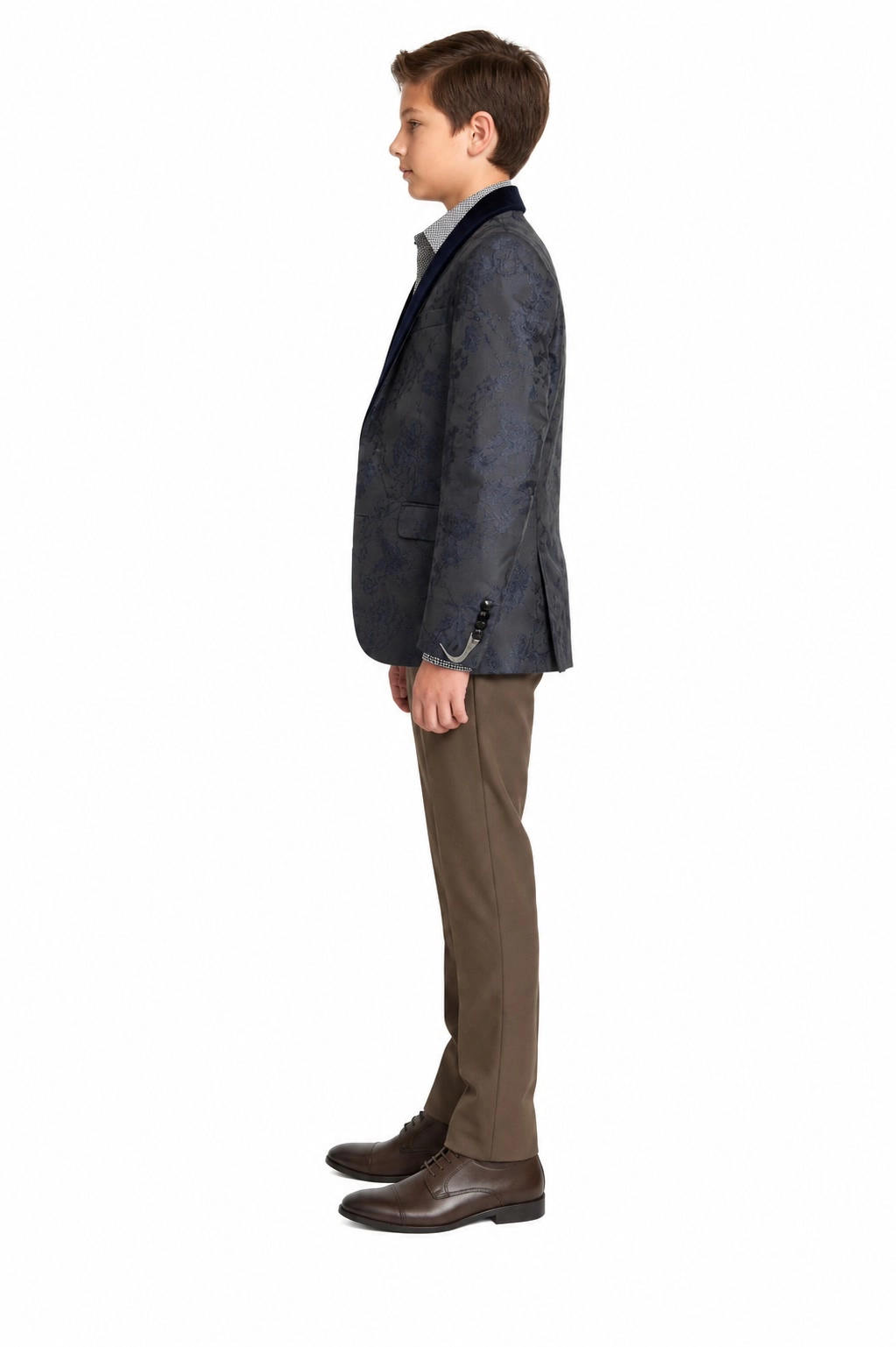 Elie Balleh Boys Slim Fit Floral Shawl Collar Blazer