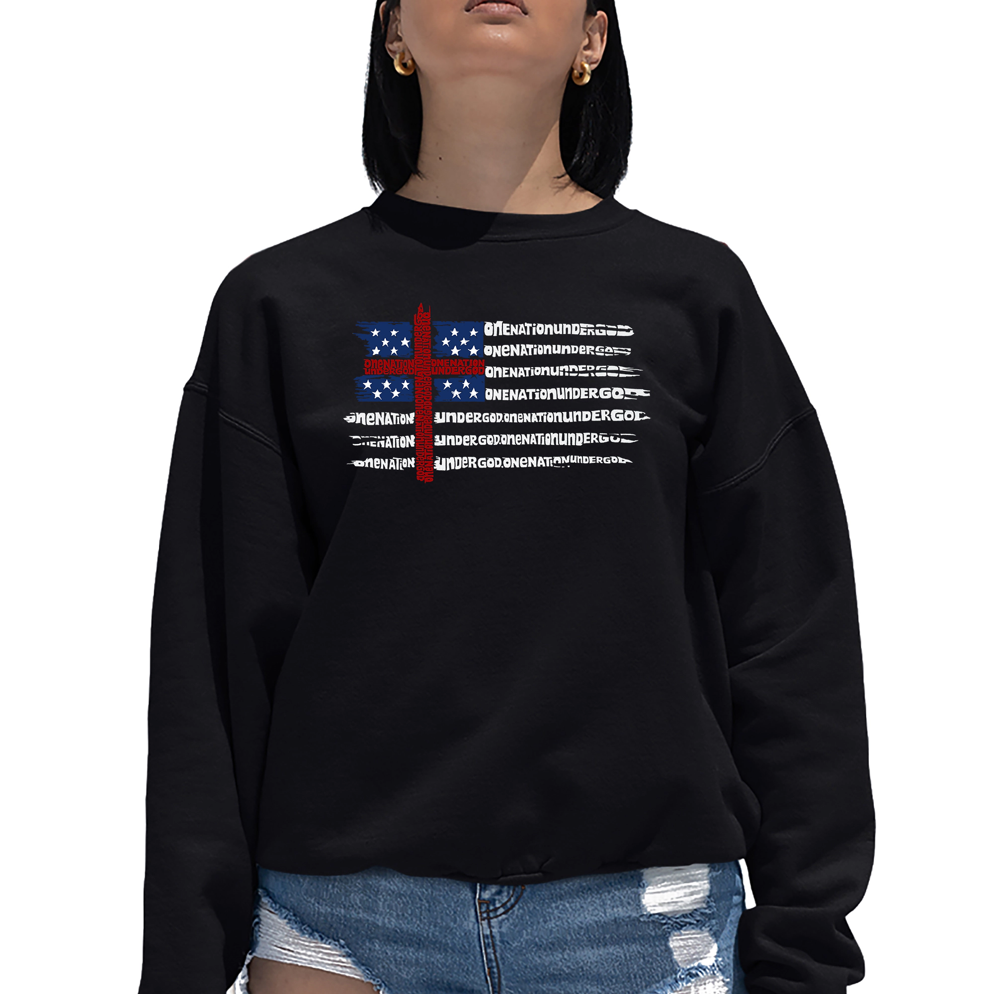 LA Pop Art One Nation Flag - Women's Word Crewneck Sweatshirt