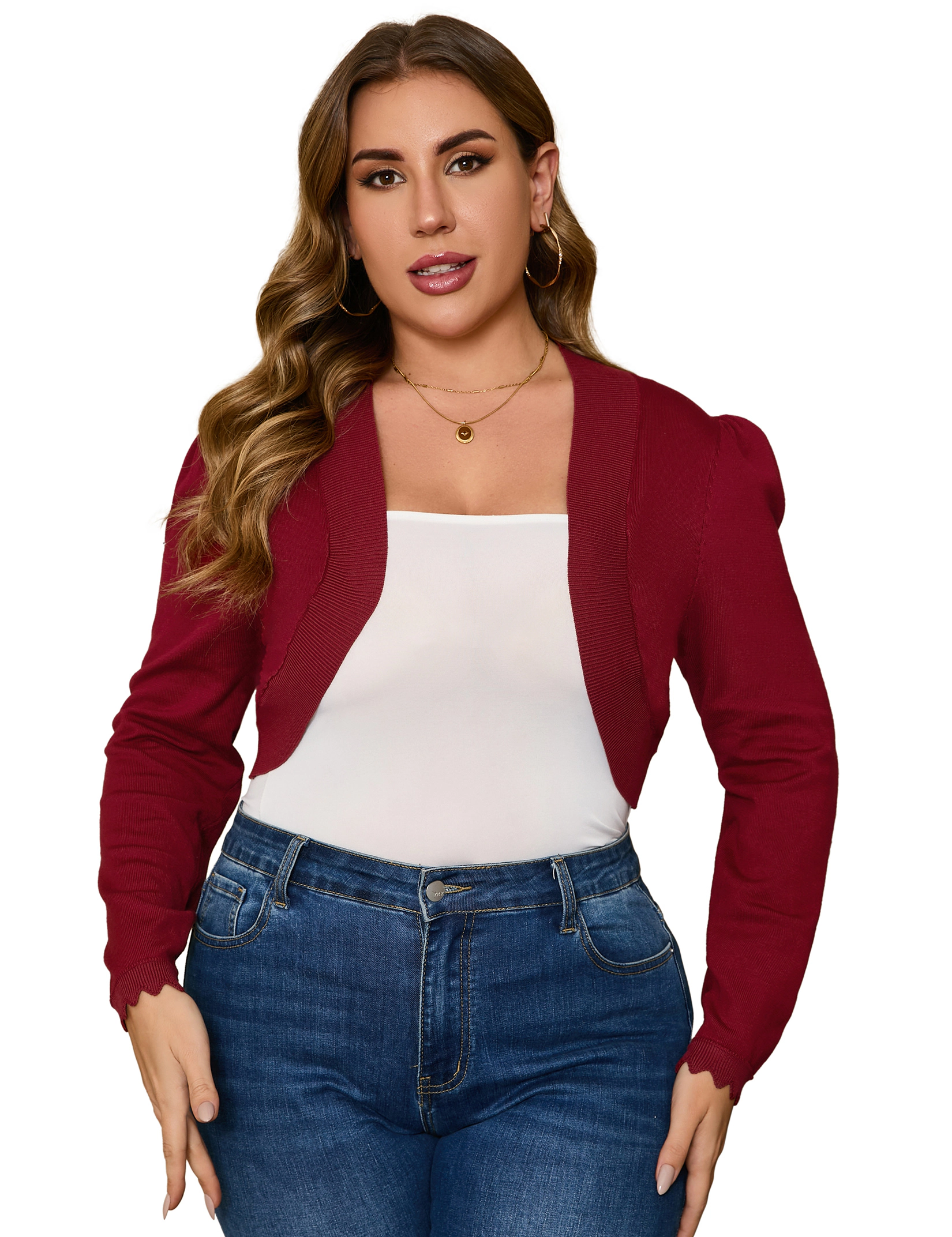 KOJOOIN Women's Plus Shrug Lightweight Open Front Cropped Cardigan Knit Bolero Sweater