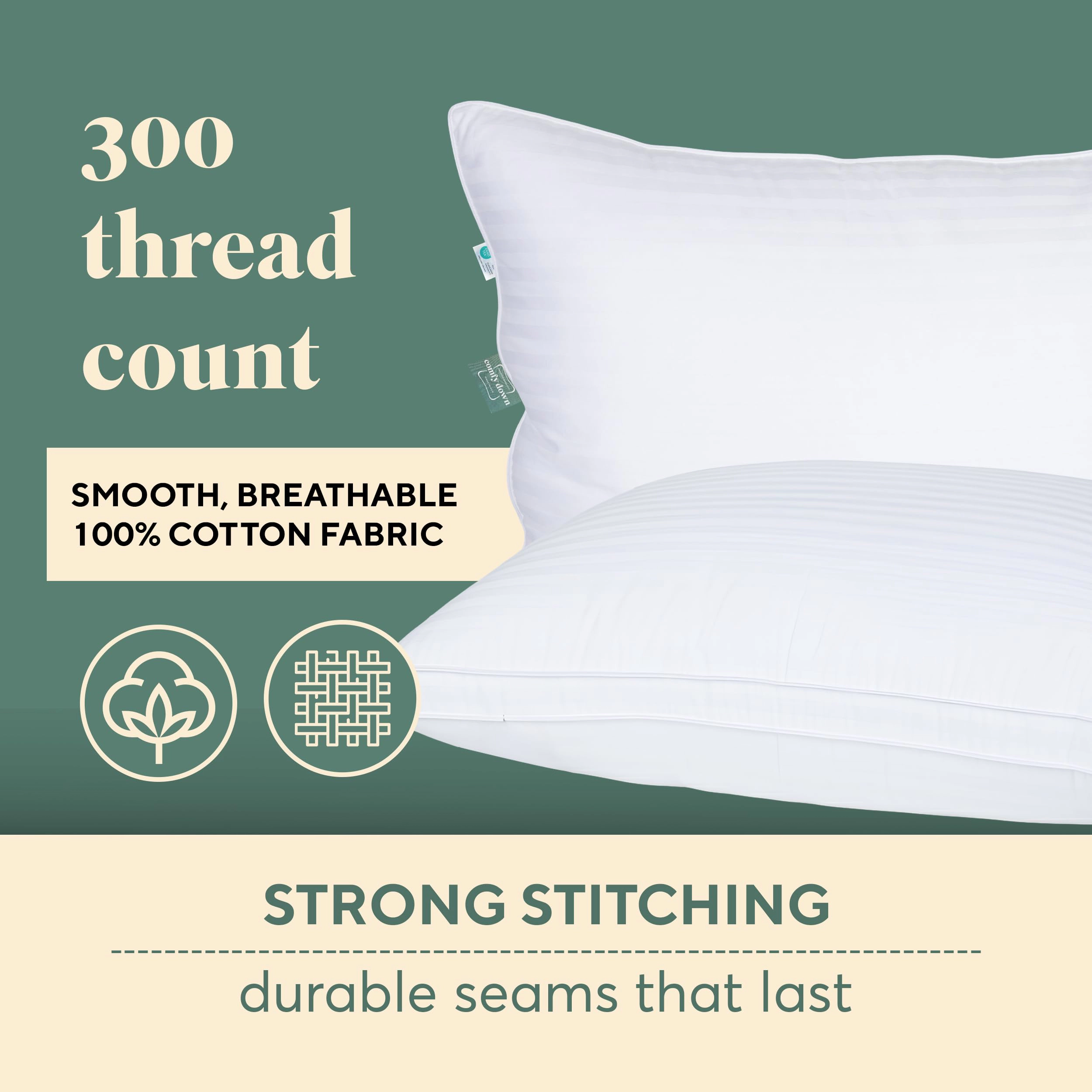 ComfyDown Lullaby Down Alternative Pillow, 300 Thread Count, Soft