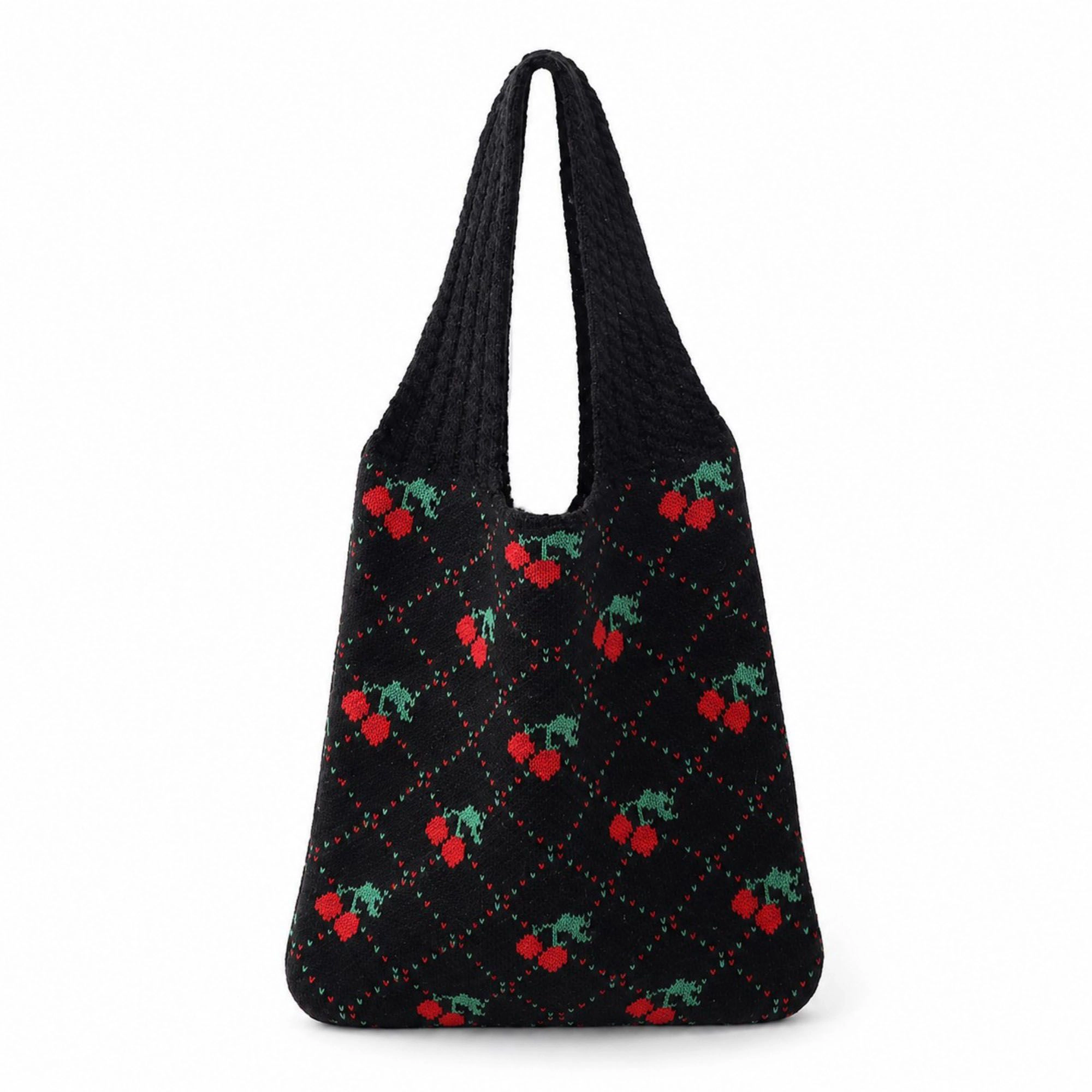 Alilang Women's Cherry Knit Tote Bag Crochet Shoulder Purse Large Summer Beach Carryall