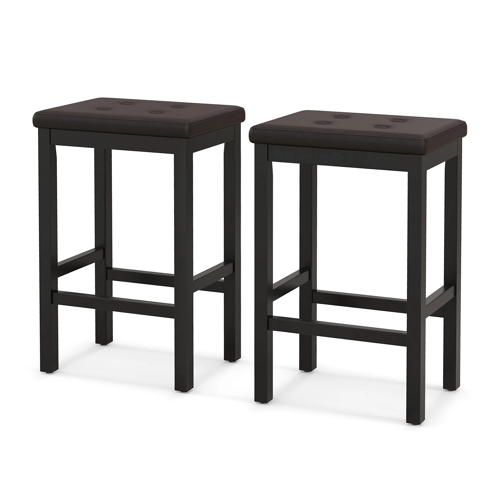 SUGIFT 24-Inch Counter Height Bar Stool with Tufted PVC Leather Seat, Rubber Wood Frame and Footrest