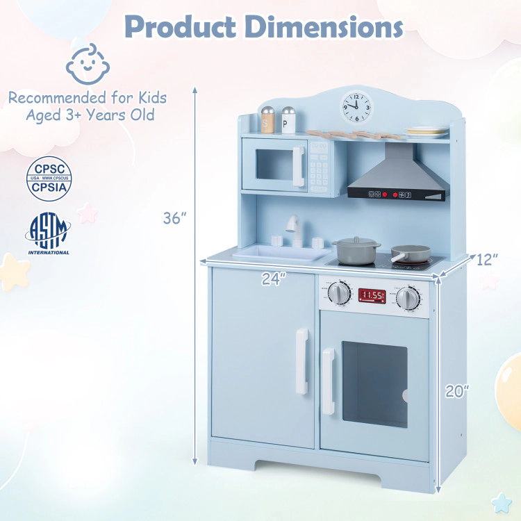 Hivvago Play Kitchen for Kids Wooden Playset with Range Hood and Microwave