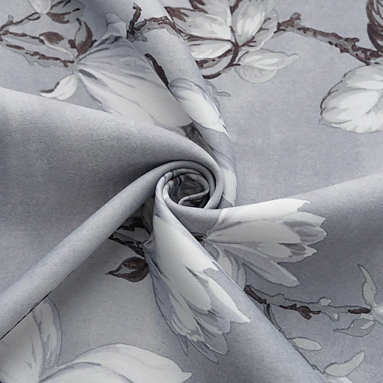 Olivia Gray 100% Polyester 200 GSM Blossom Printed Blackout Grommet Curtain Panel 54" x 90" Grey