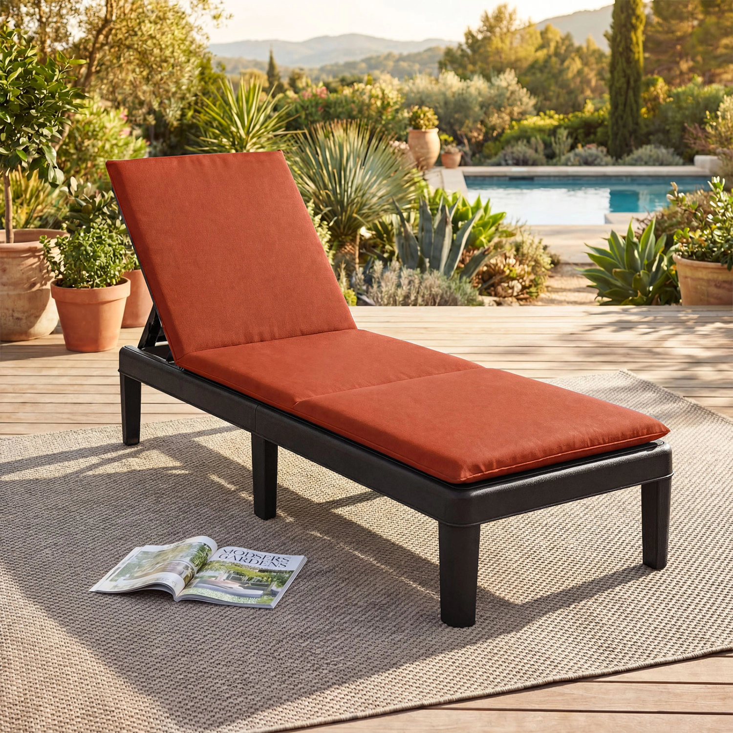 LJG Patio Lounge Chair 3-Position Adjustable Backrest and Cushion