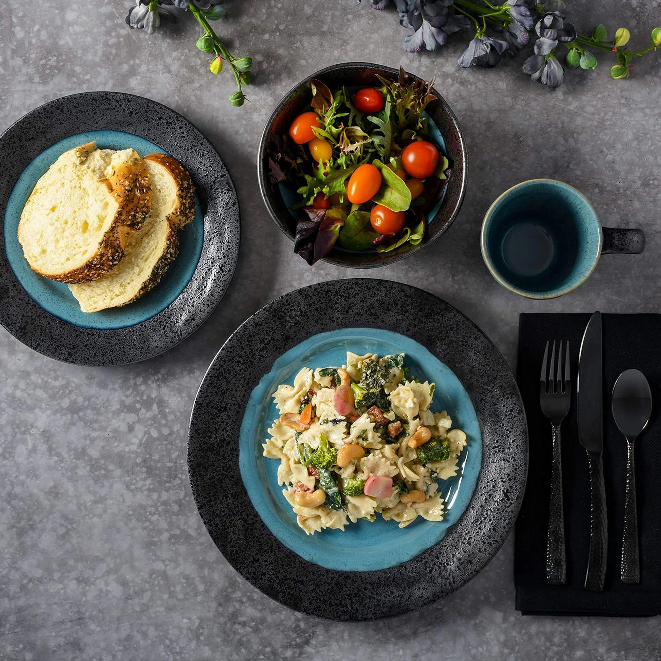 Gibson Elite Dragonstone 16 Piece Stoneware Reactive Glaze Dinnerware Set in Aqua
