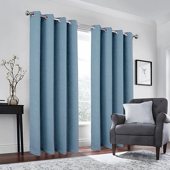 Olivia Gray 100% Polyester 190 GSM Cressida Reversible Blackout Grommet Curtain Panel 54" x 90" Blue