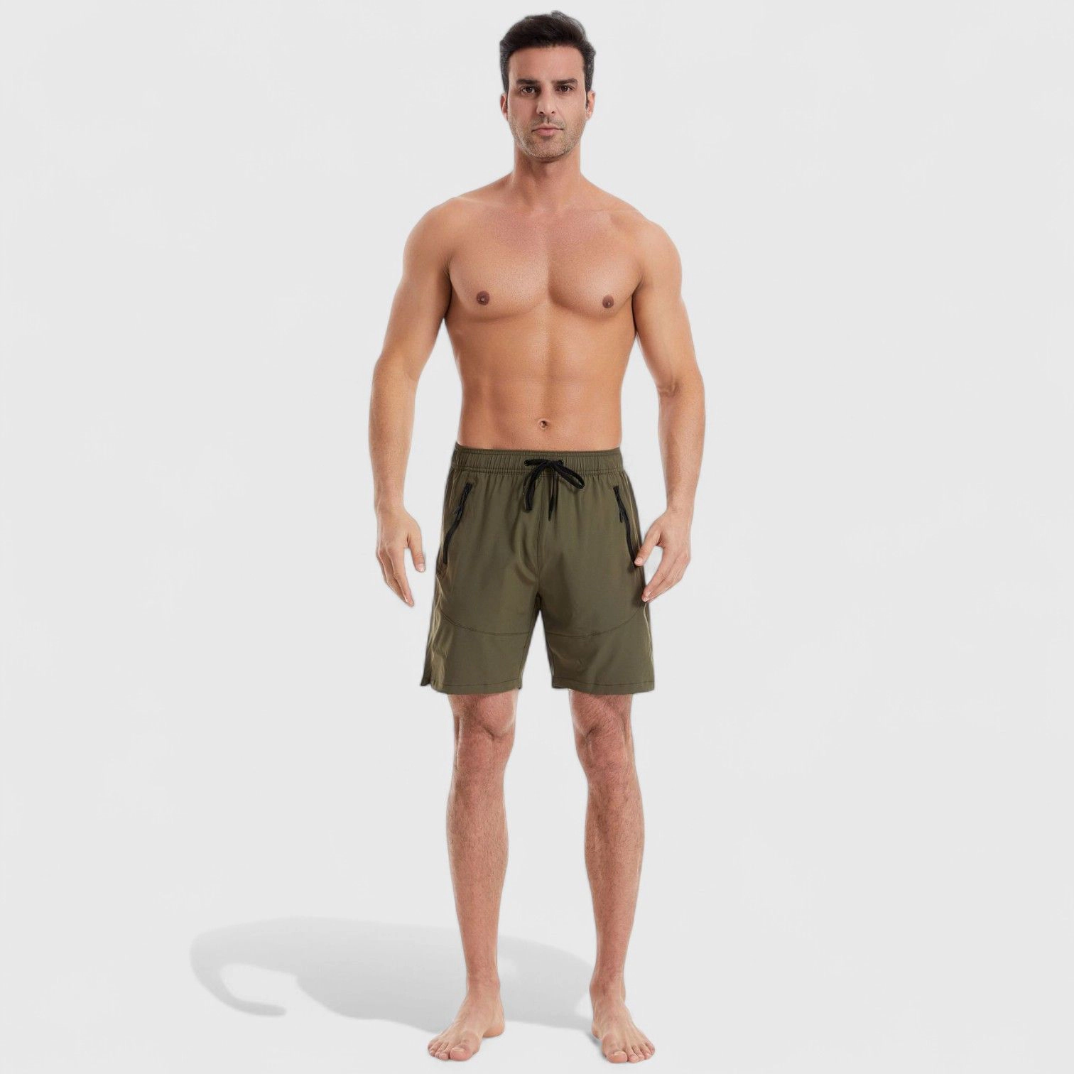 Anna-Kaci Men's Solid Performance Swim Trunks with Zip Pockets and Adjustable Drawstring Waist