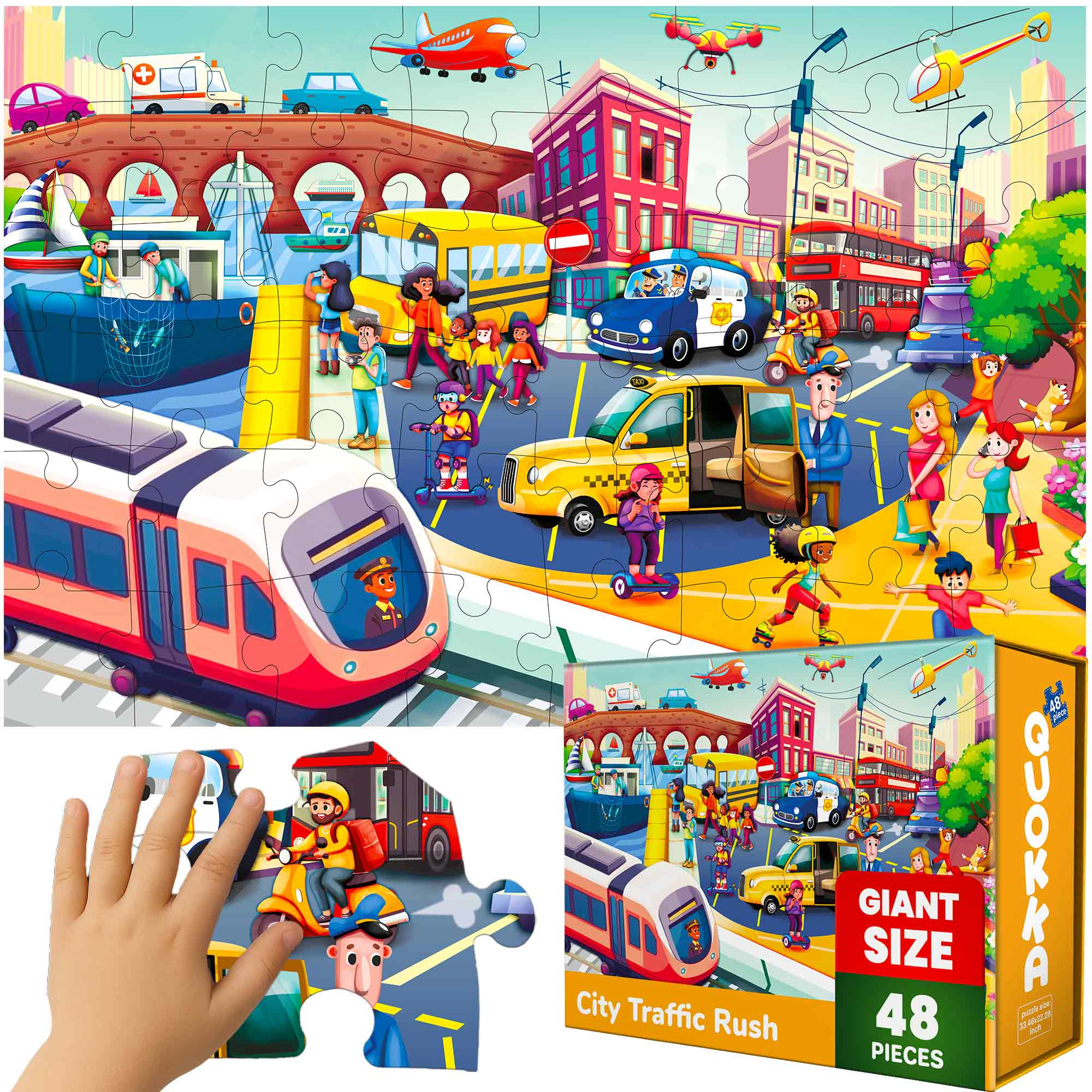 QUOKKA Giant Floor Jigsaw Puzzle, 48 Piece Educational Puzzle for Kids, USA Map, World Ages 3+