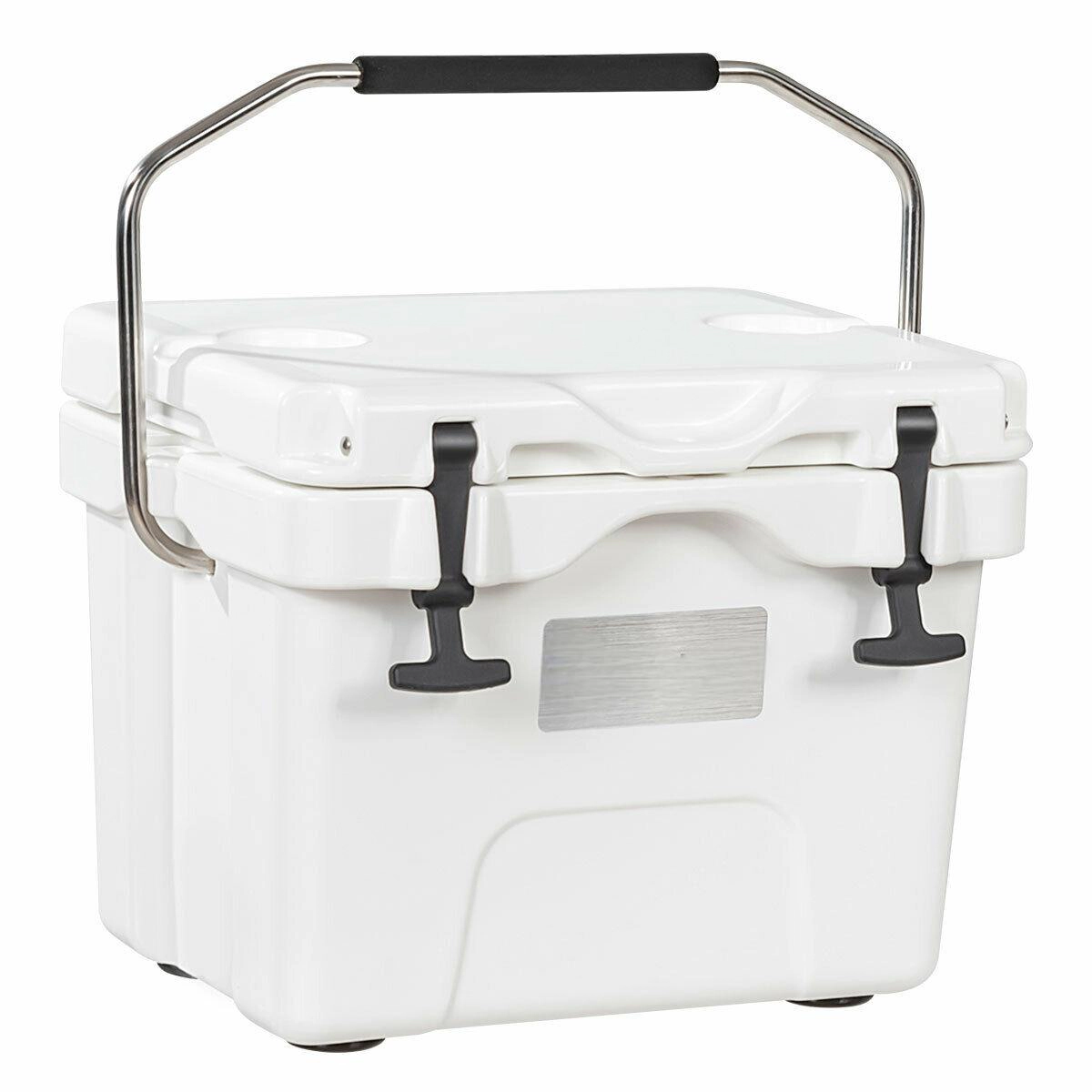 SUGIFT 16 Quart Insulated Ice Cooler 24-Can Capacity with 2 Cup Holders PE PU Construction 10-lb Net Weight White