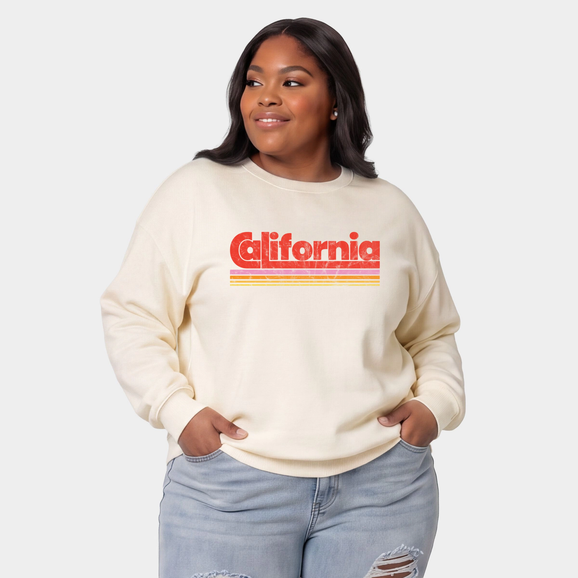 Simply Sage Market - Women's Plus Sized Graphic Sweatshirt California Retro Stripes