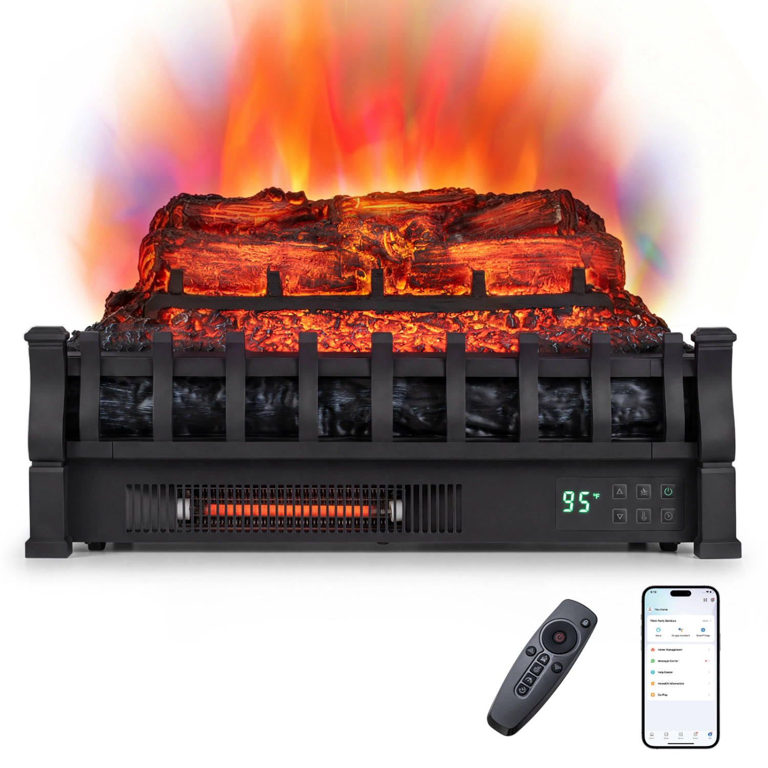 LJG 23" WiFi Fireplace Insert Pinewood Set with App and Remote