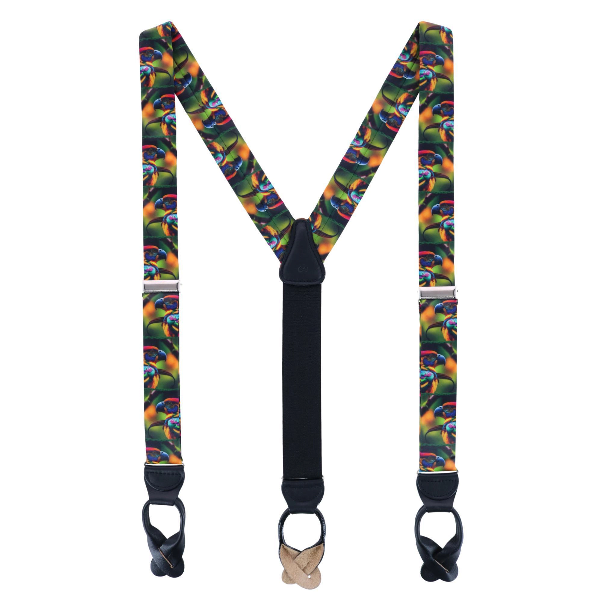 Trafalgar Men's Jungle Parrot Silk Button End Suspenders