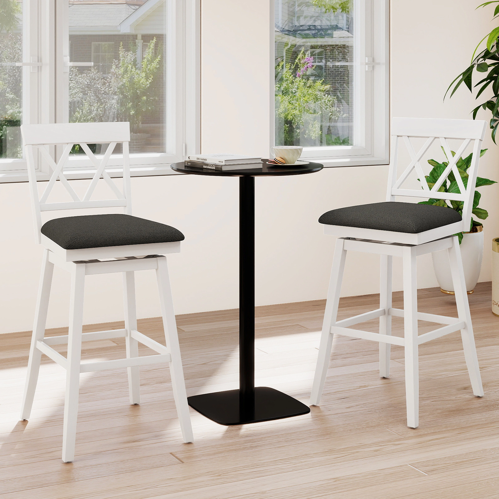 LJG Swivel Bar Stools Set of 4 Counter Height Barstools with Backrest Upholstered Seat Cushion