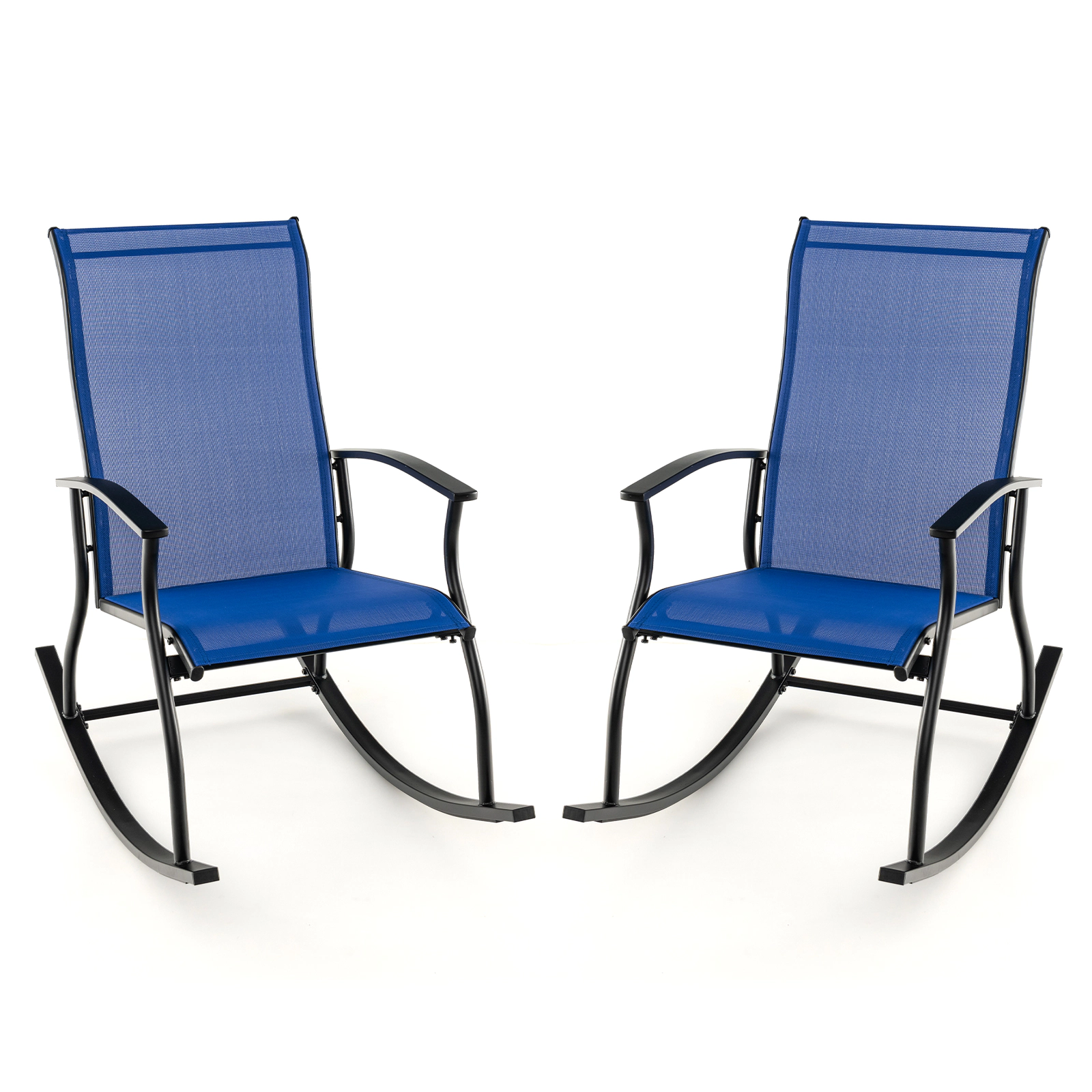 SUGIFT Set of 2 Outdoor Rocking Chairs Navy with Breathable Fabric Backrest
