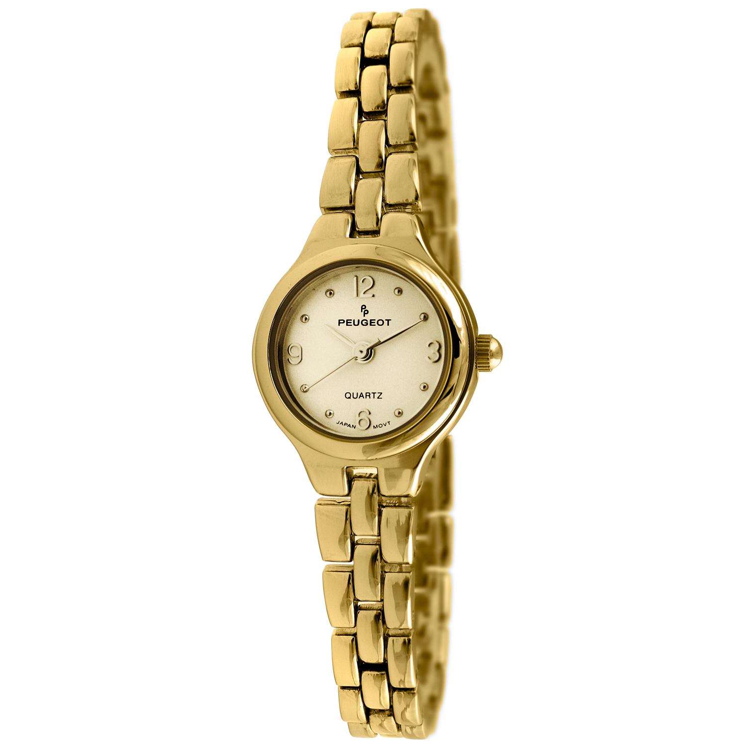 Peugeot Women's 22mm Gold Dial Round Self-Adjust Link Bracelet Watch