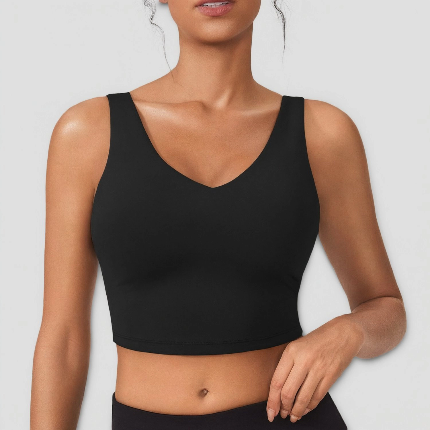 Pinspark Womens Solid Purple Crop Top V Neck Sleeveless Wide Strap Casual Tank Tops