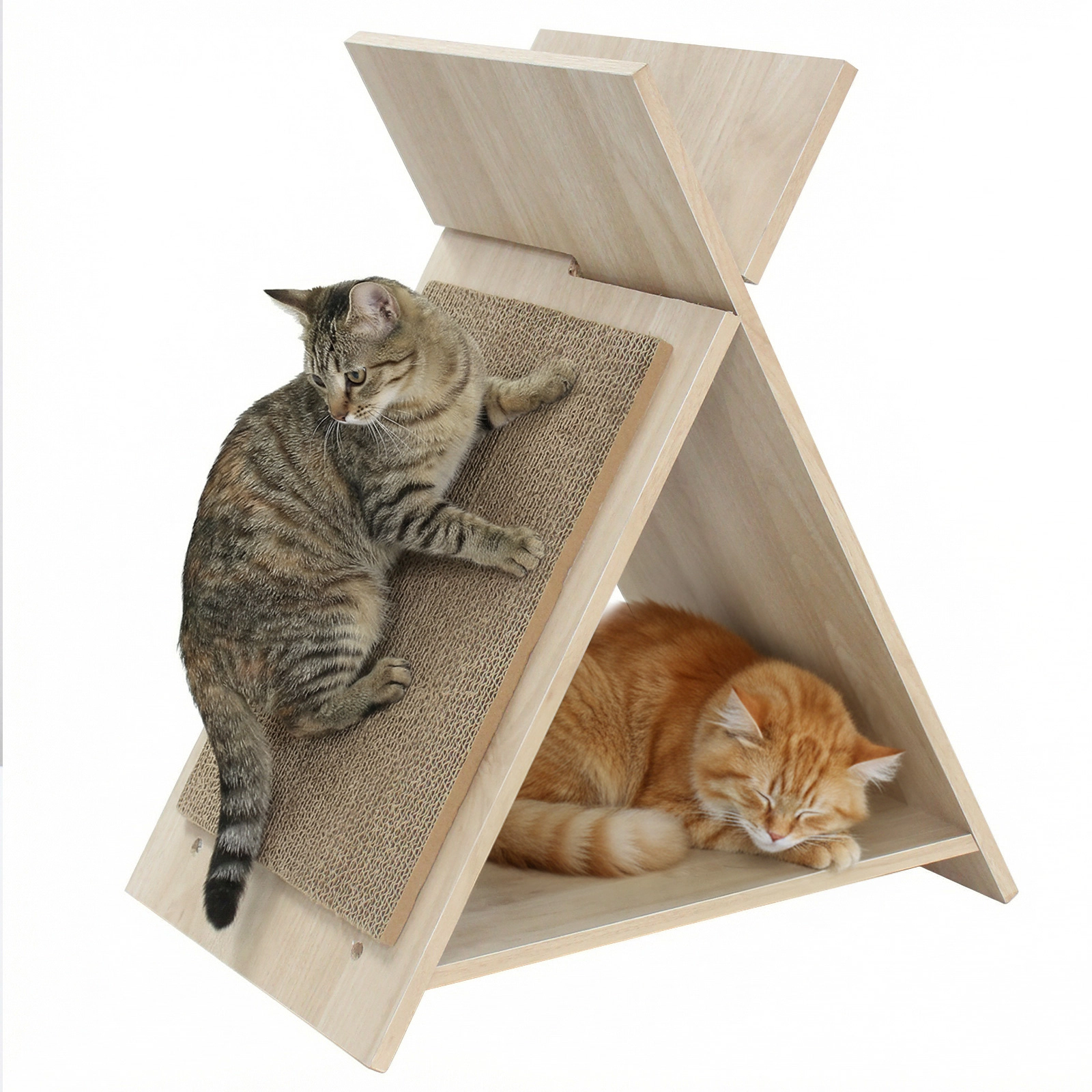 SUGIFT Cat Scratcher Natural with Corrugated Cardboard Tunnel and Wooden Lounge