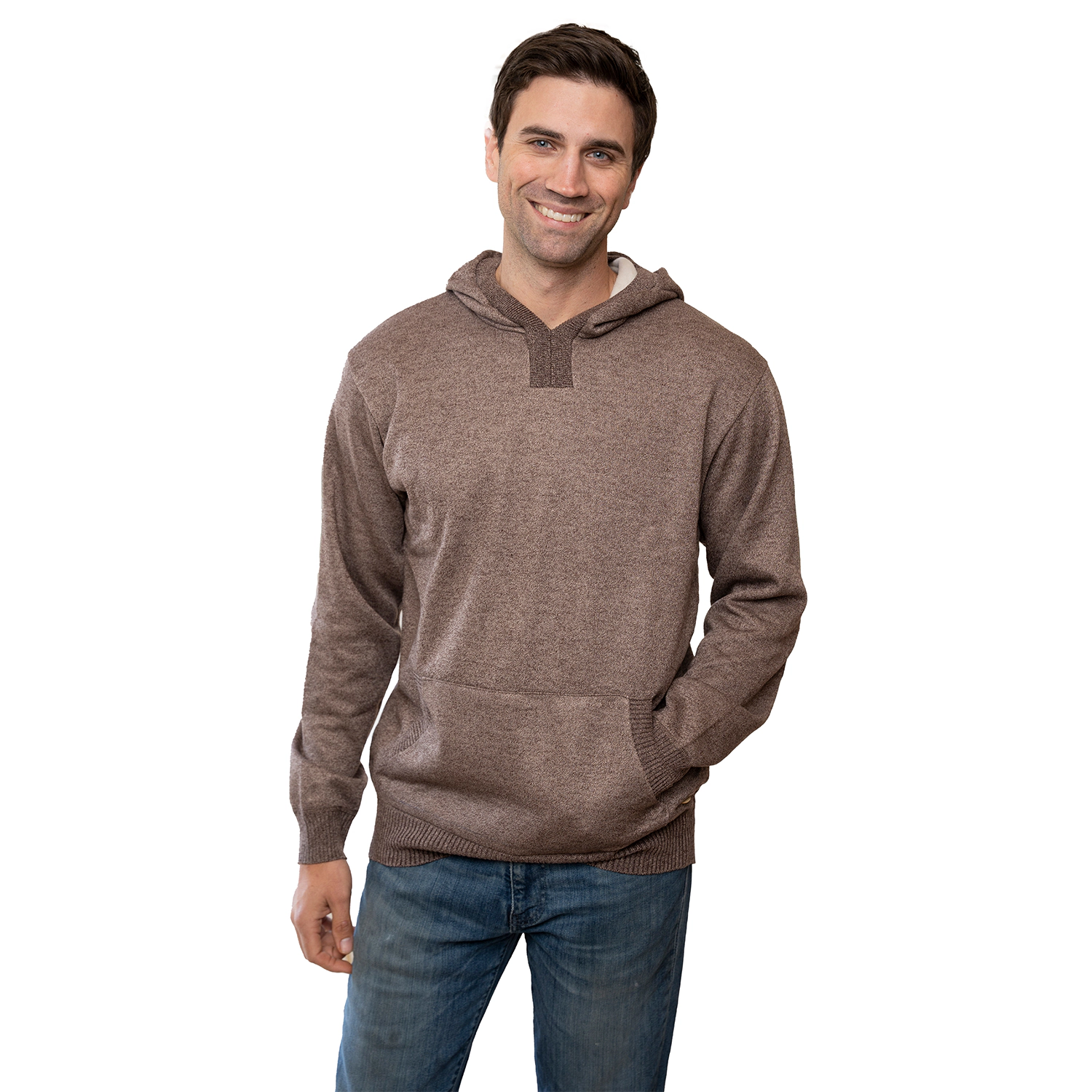 Gioberti Men's Knitted Pullover Hoodie Sweater With Soft Velvet Underlining