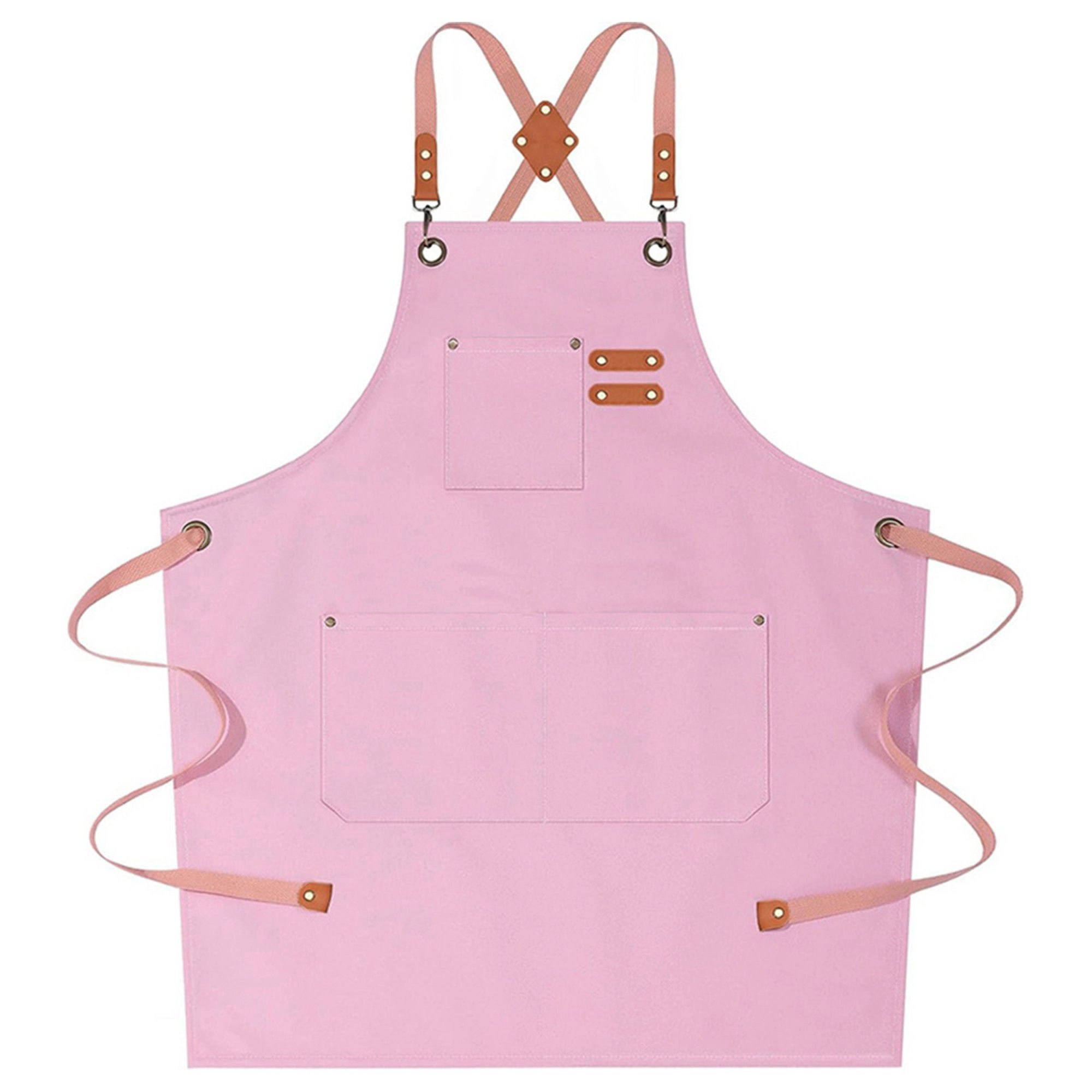 Alilang Women Adjustable Cross Back Utility Kitchen Apron with Faux Leather Strap Accents and Multi Pocket Storage Desig