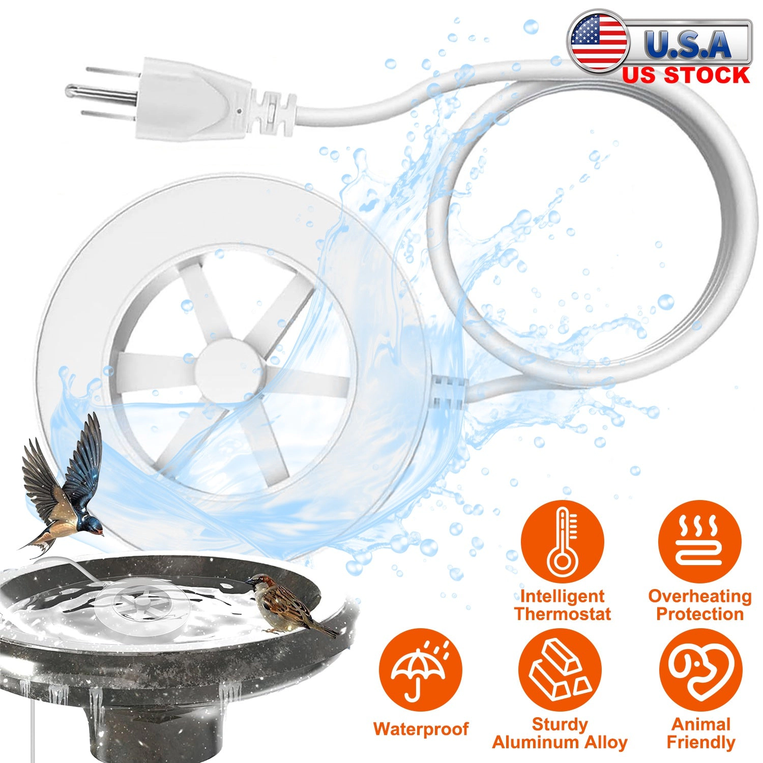GBruno 70W Thermostat Bird Bath Heater With Auto Shutoff