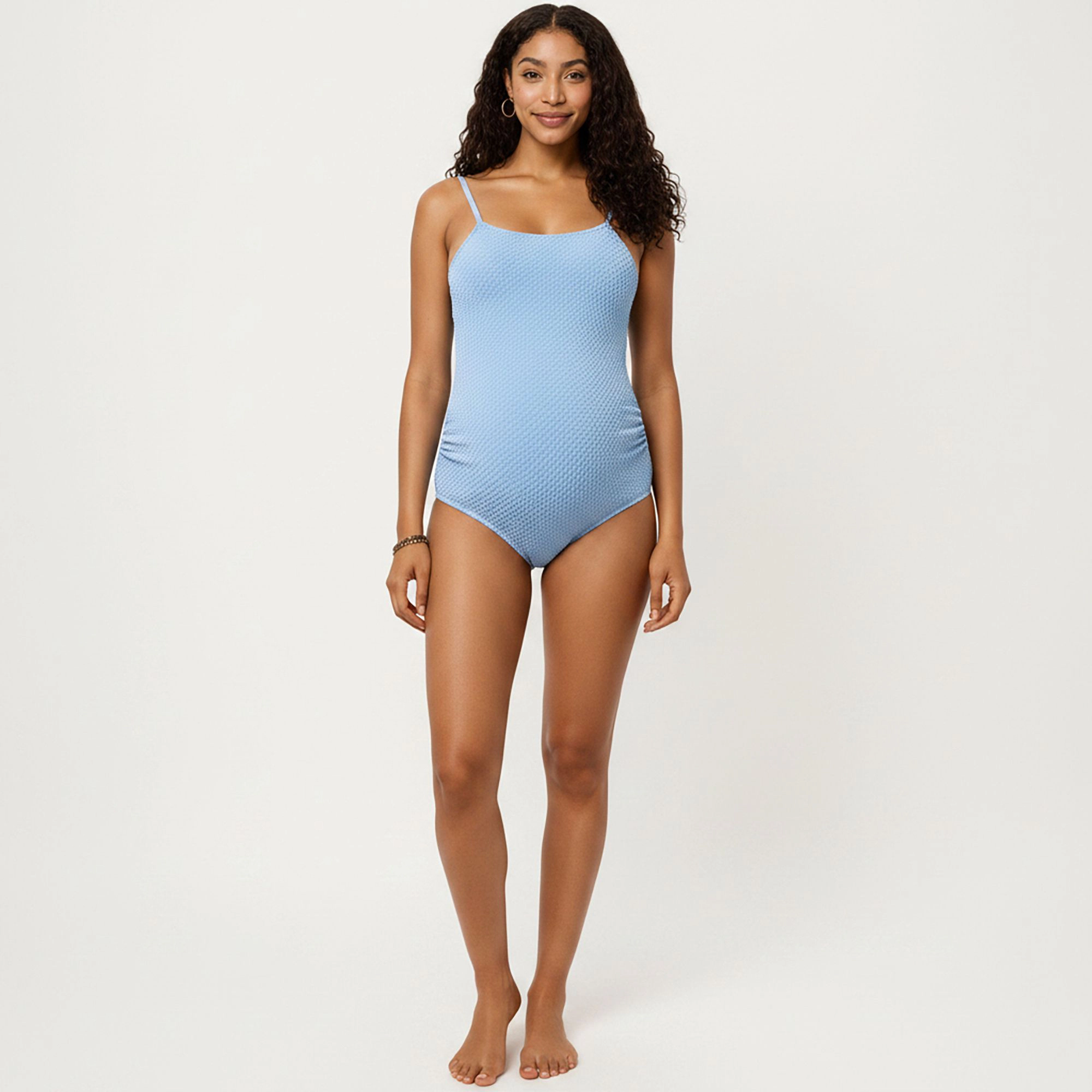 Anna-Kaci Women’s Maternity Ribbed One-Piece Swimsuit - Adjustable Straps, Front Ruching