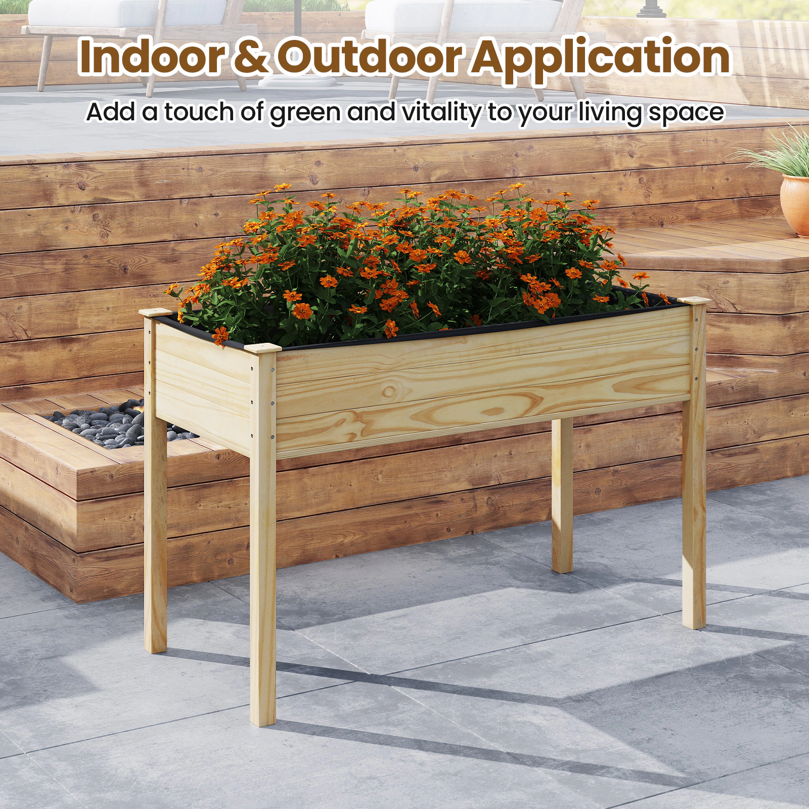LJG Wooden Raised Vegetable Garden Bed Elevated Grow Vegetable Planter