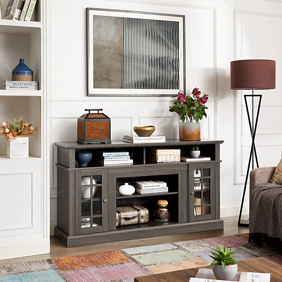 GBruno Glass Door 58" TV Stand Media Console