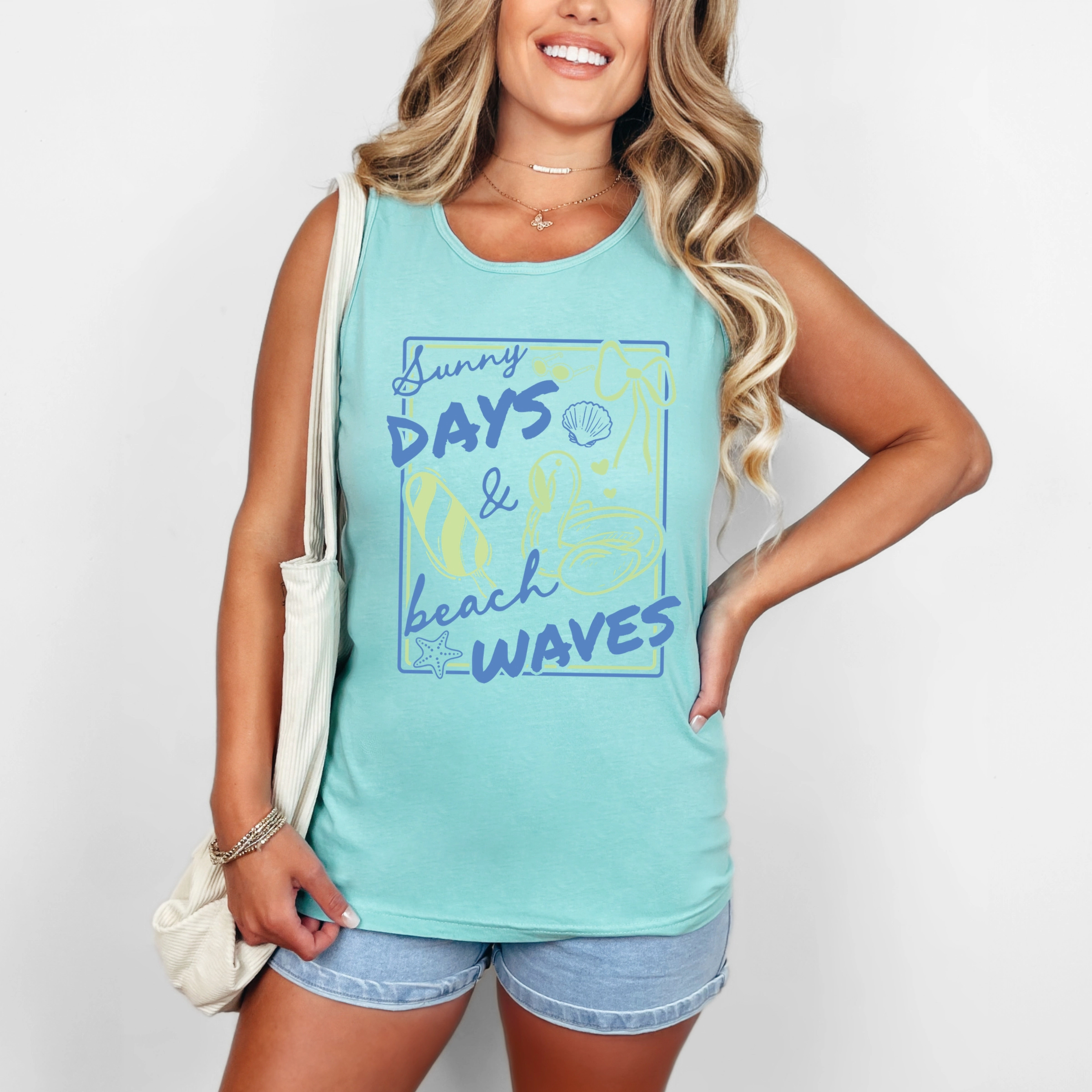Simply Sage Market - Sunny Days & Beach Waves Flamingo Women's Garment Dyed Graphic Tank Top