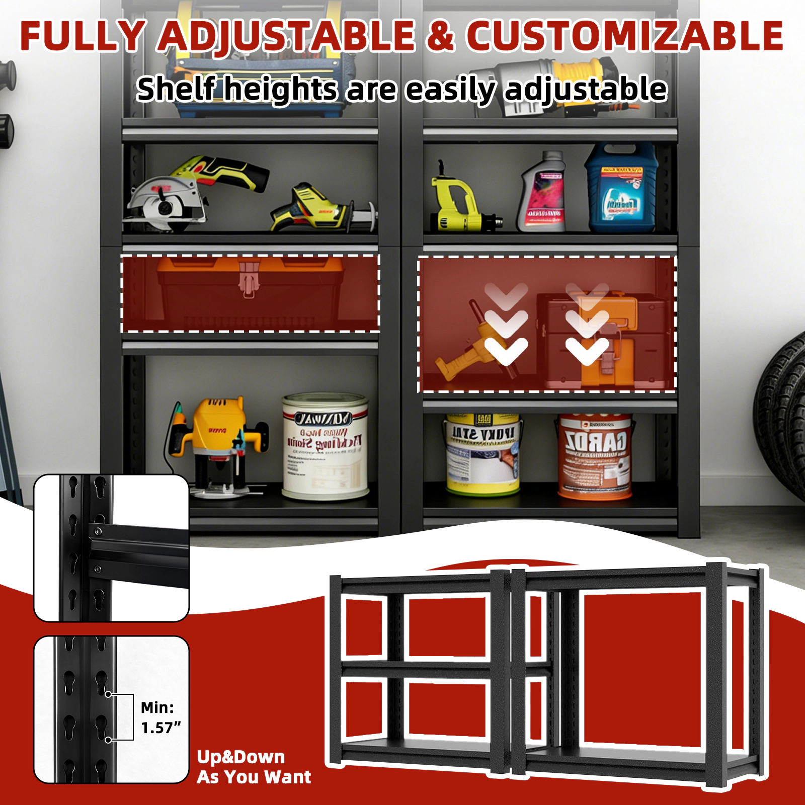 Flynama 5-Tiers Steel Heavy Duty Adjustable Boltless Design Shelving Unit in Black (31.5 in. W x 63 in. H x 15.7 in. D)