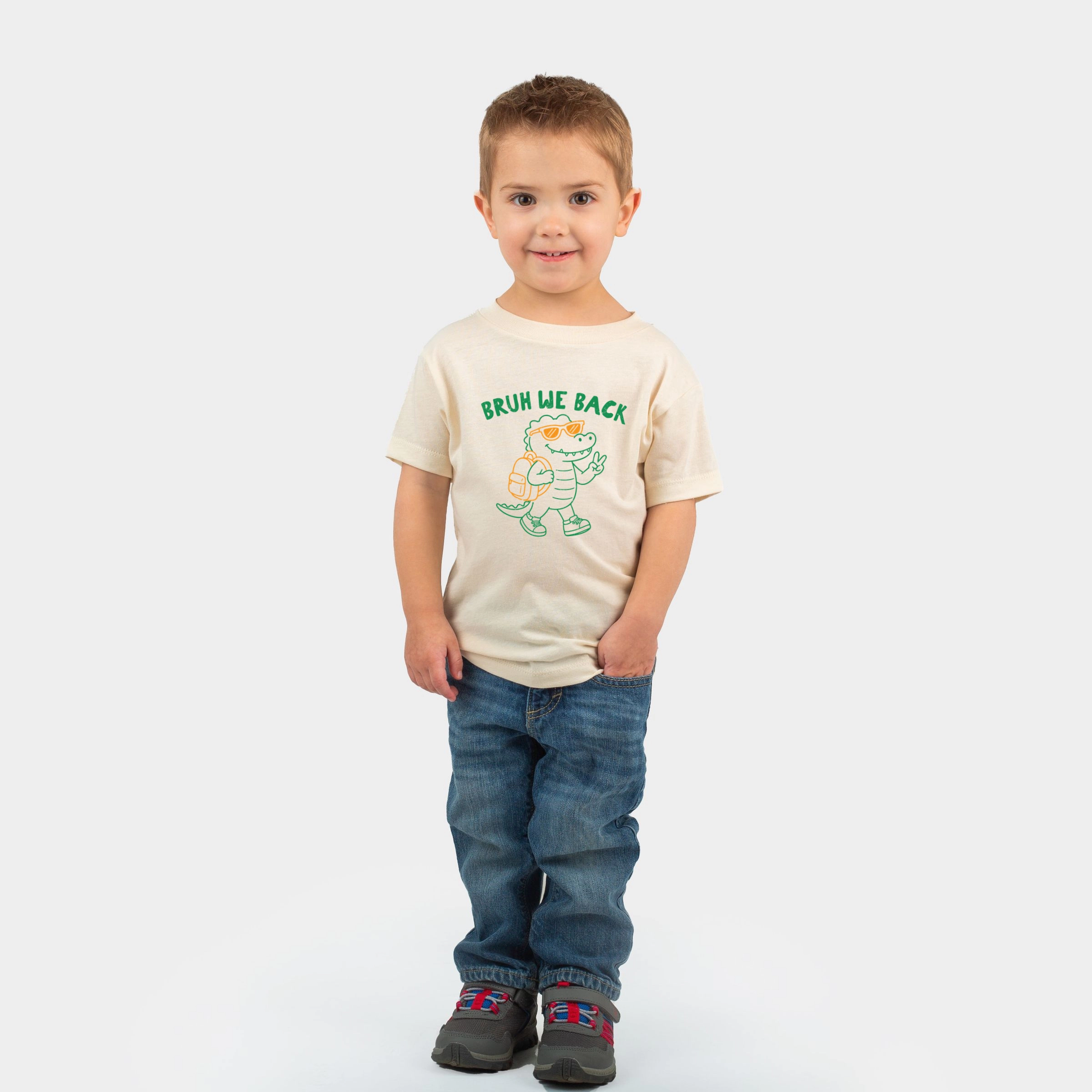 - Toddler Short Sleeve Graphic T-Shirt Bruh We Back Crocodile