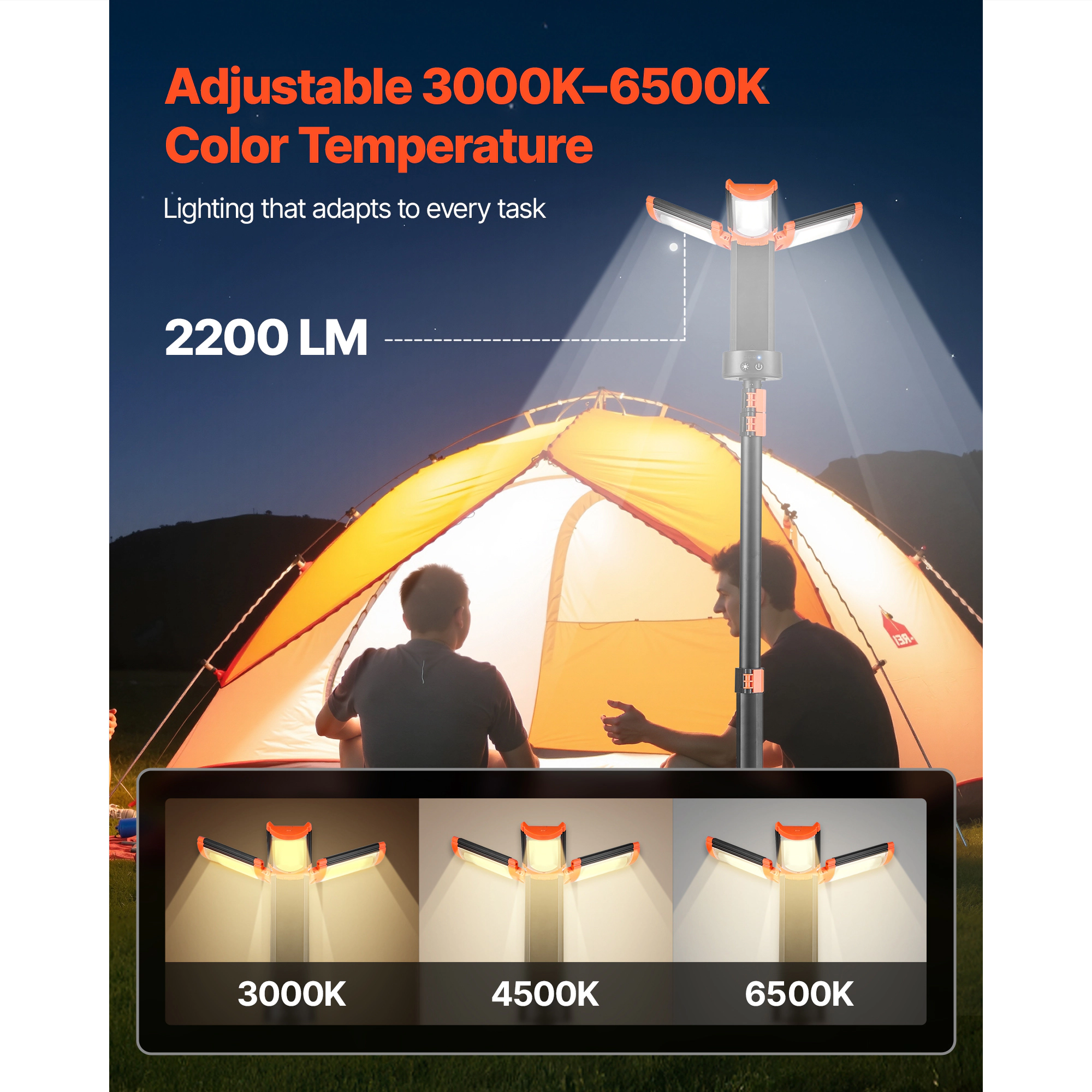 HONGGE LED Work Light with Tripod Stand, Portable Camping for Construction Job Site