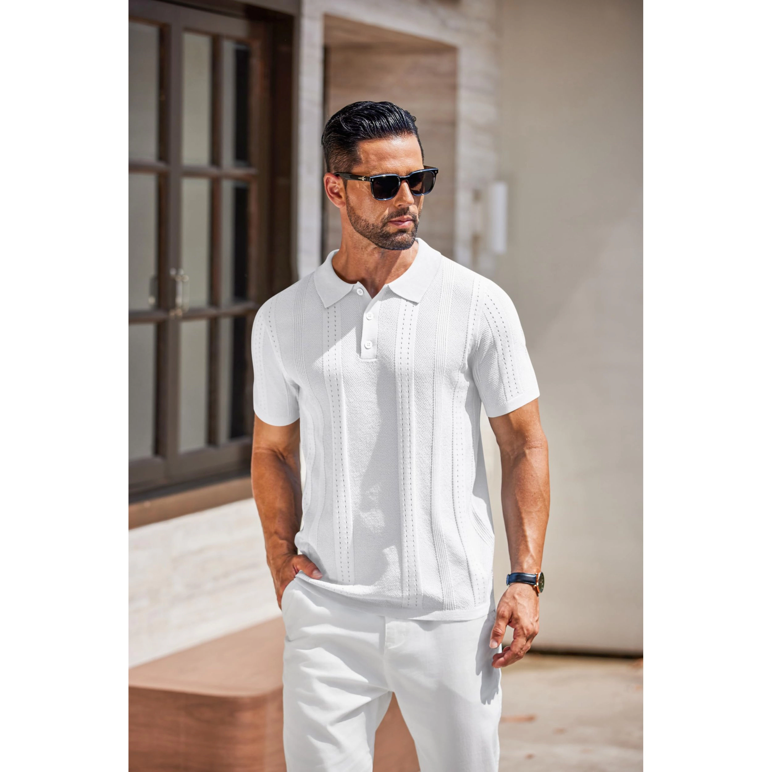 COOFANDY Men's Slim Fit Textured Knit Short Sleeve Polo Shirt